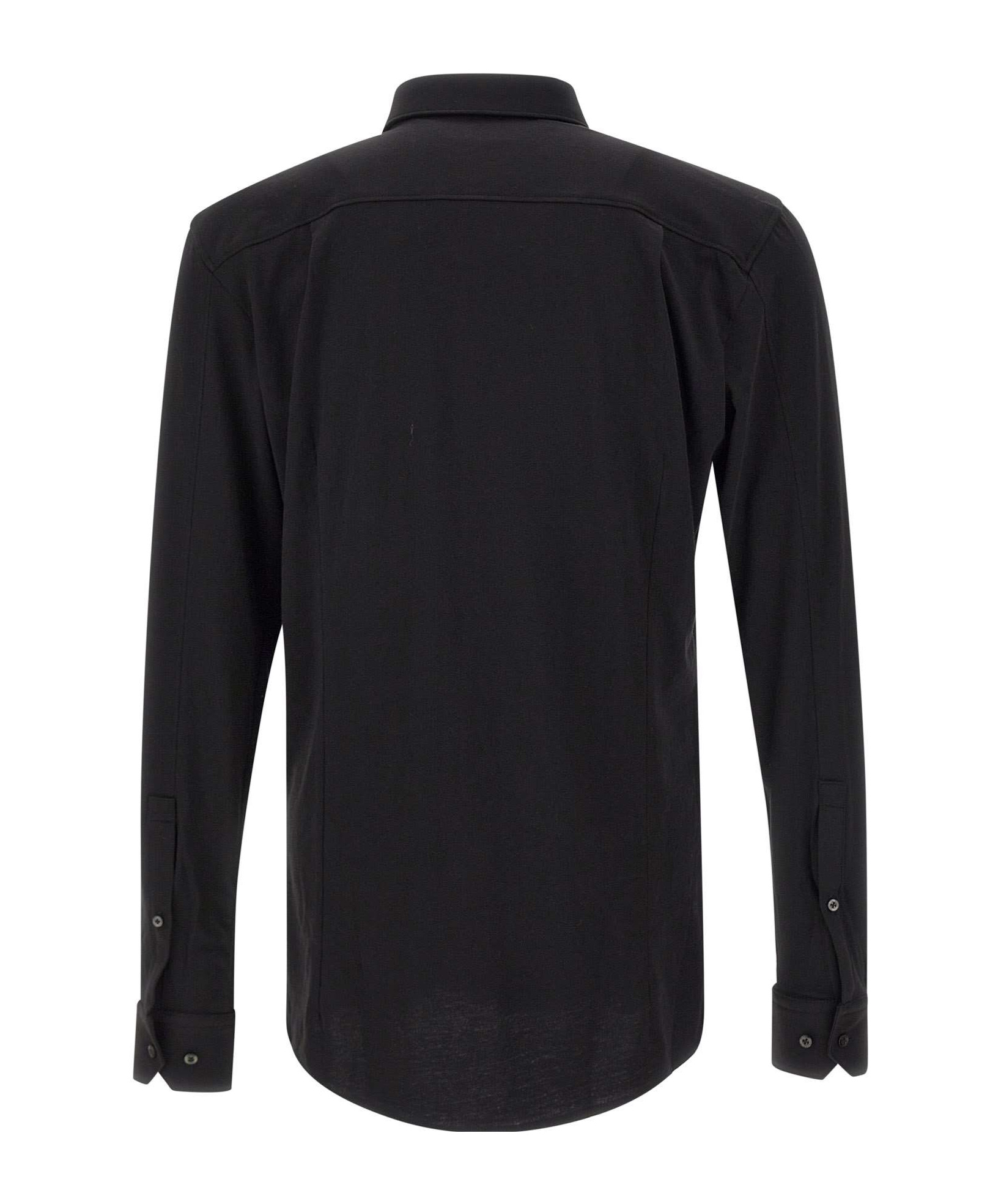 Hugo Boss Slim-fit Shirt In Stretch-cotton Satin With Piping In Black