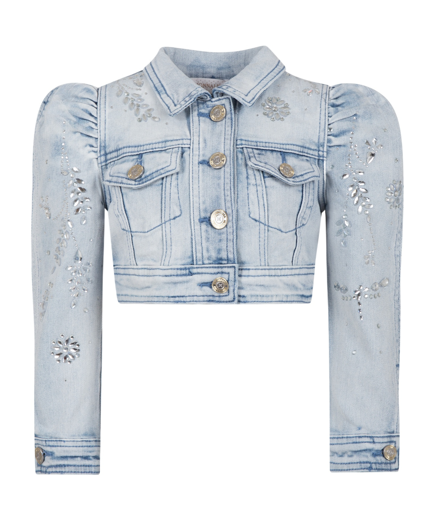 Monnalisa Crystal-embellished Denim Jacket In Gray