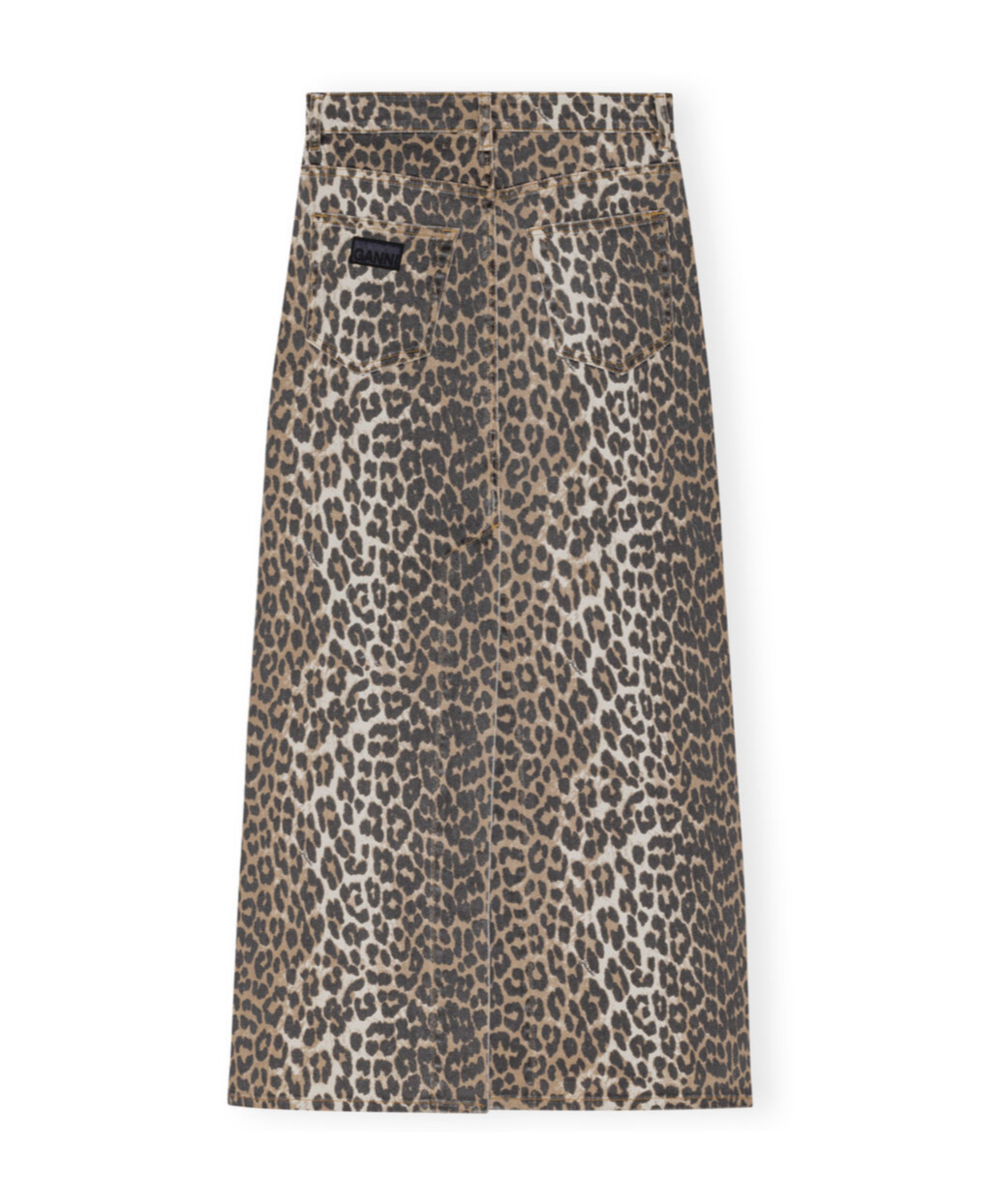 Ganni + Net Sustain Leopard-print Organic Denim Maxi Skirt In Black