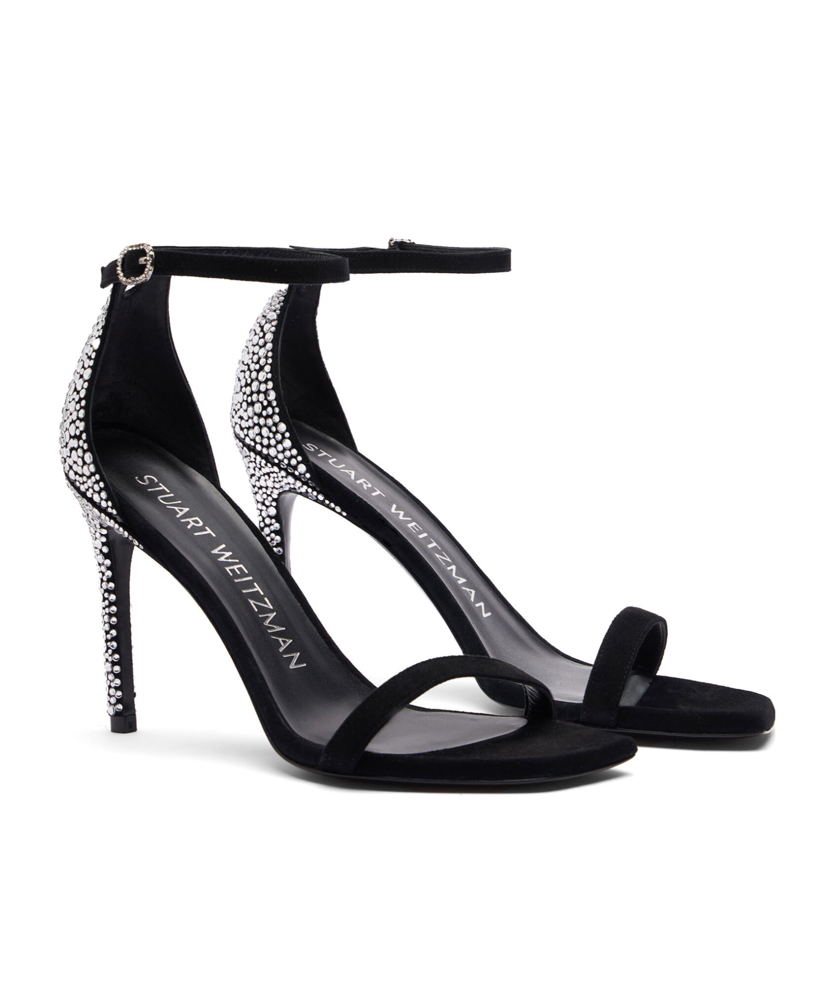 Stuart Weitzman Nudistcurve Royale 100mm Rhinestone-embellished Sandals In Black