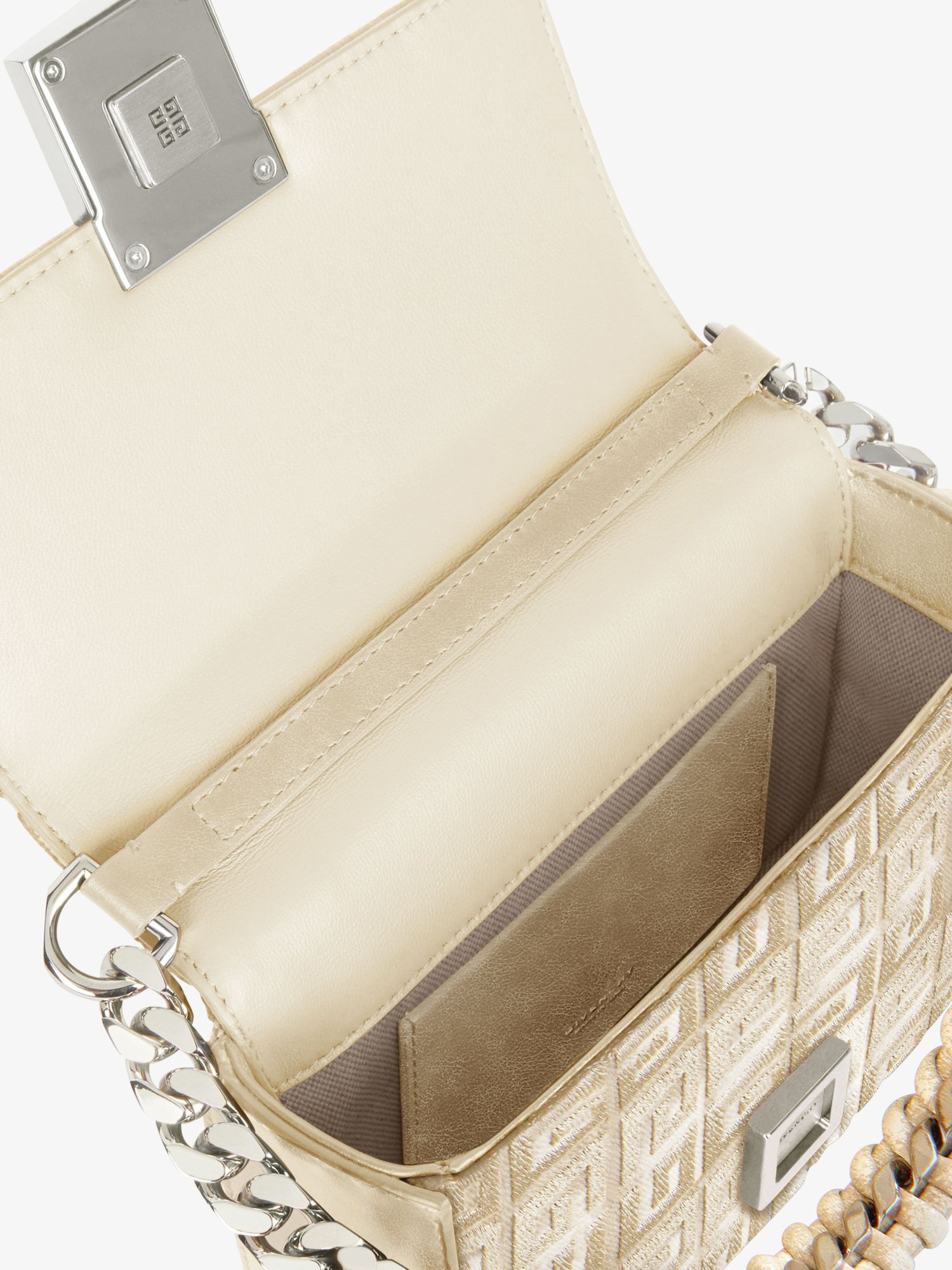 Givenchy Small 4g Bag In Lurex Embroidery With Chain In Nude