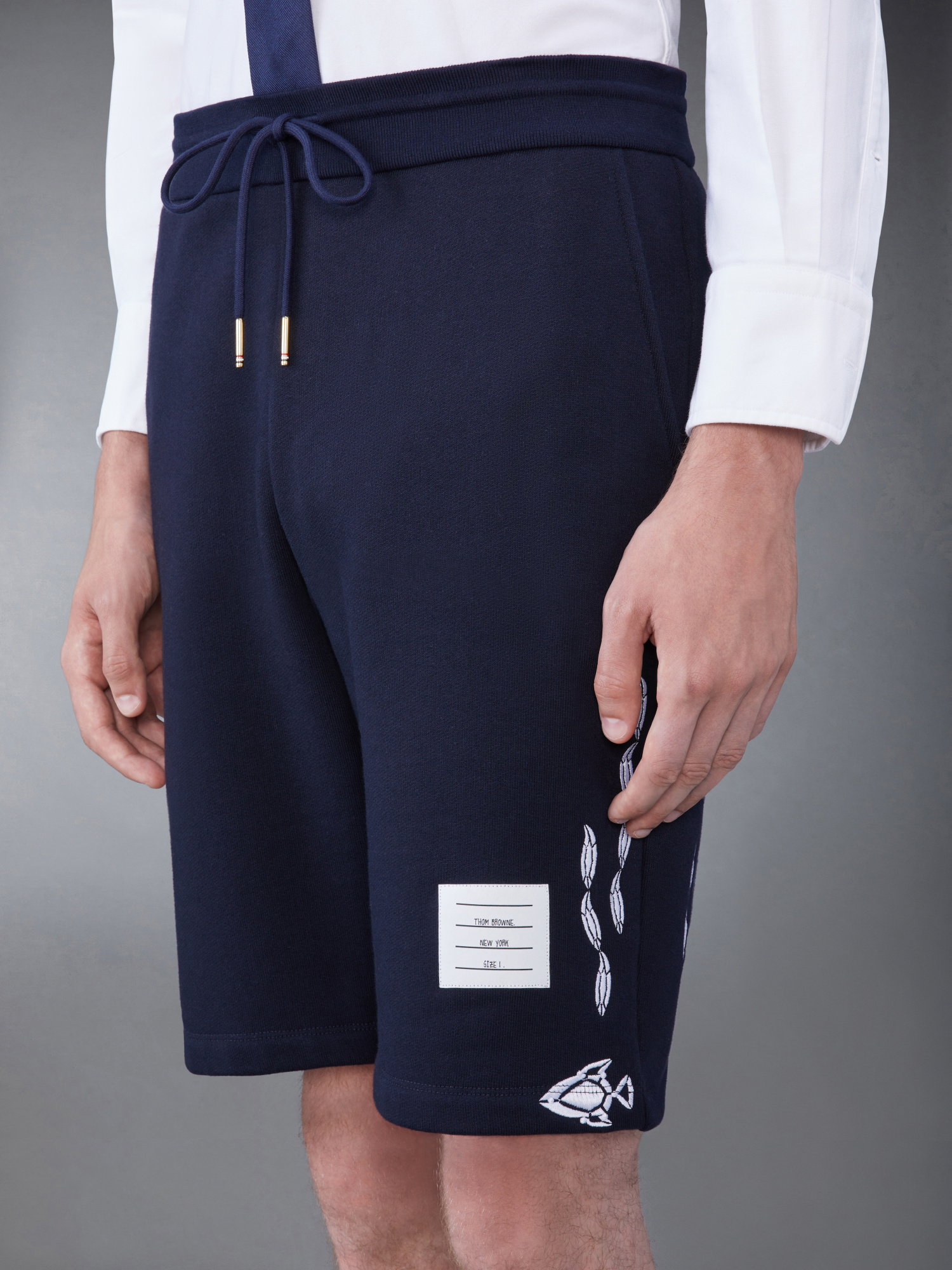 Thom Browne Embroidered Cotton Track Shorts In Multicolor
