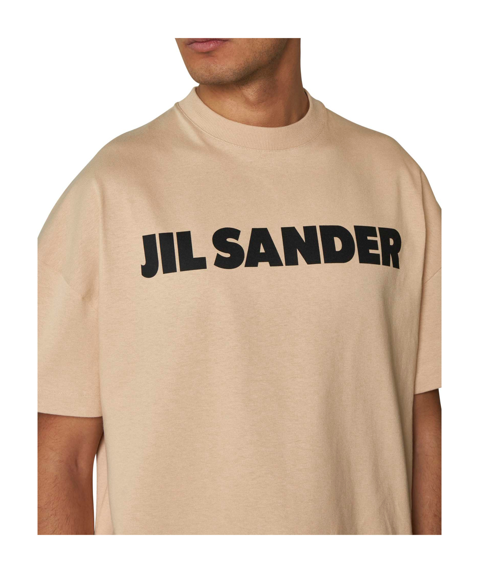 Jil Sander Beige Crewneck T-shirt With Maxi Logo Lettering On The Front In Nude