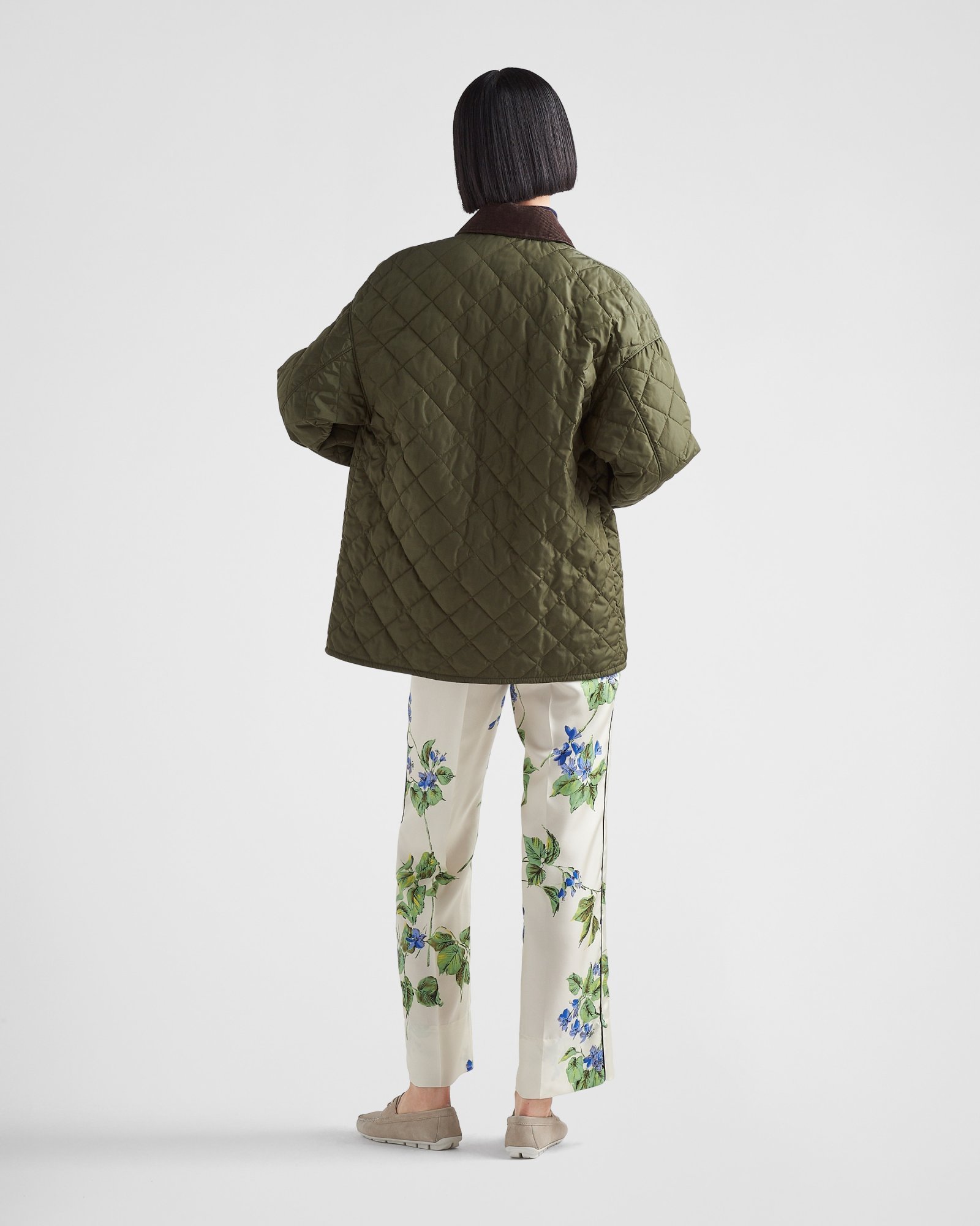 Prada Floral Print Twill Pants In White