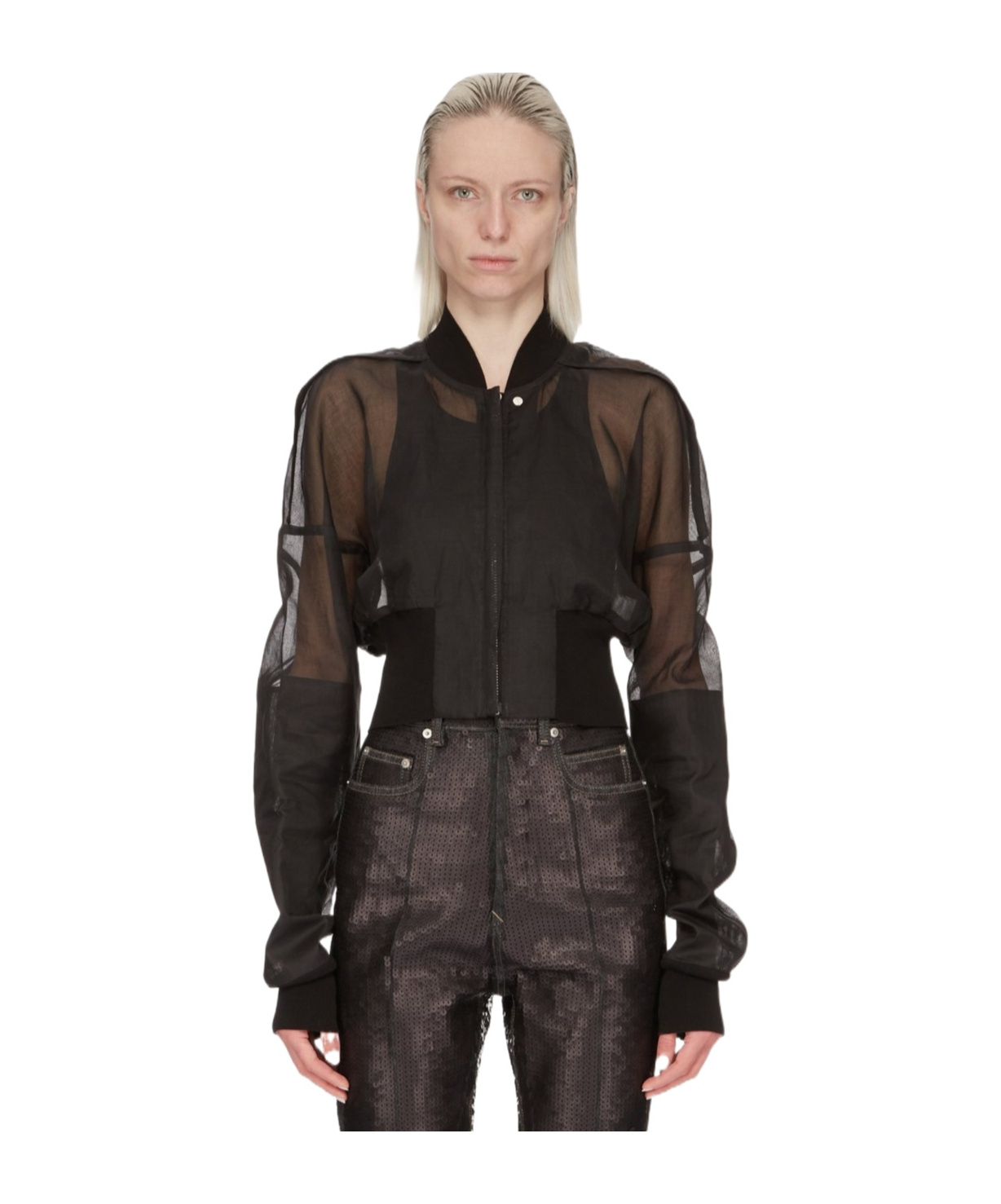 Rick Owens Flight Semi-sheer Bomber Jacket In Black