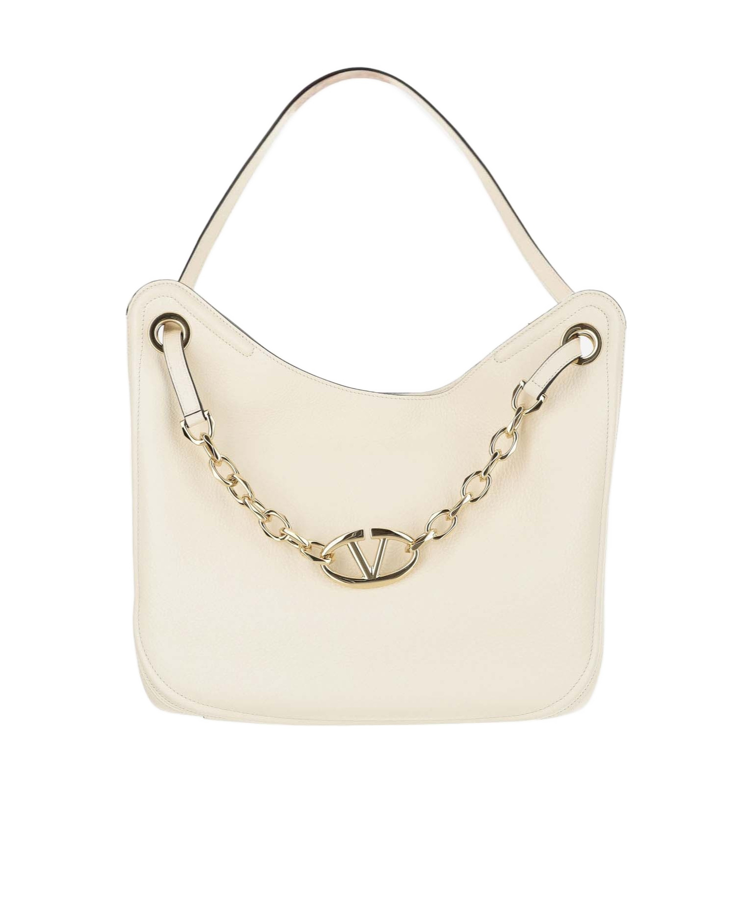 Valentino Vlogo-chain Leather Tote Bag In White