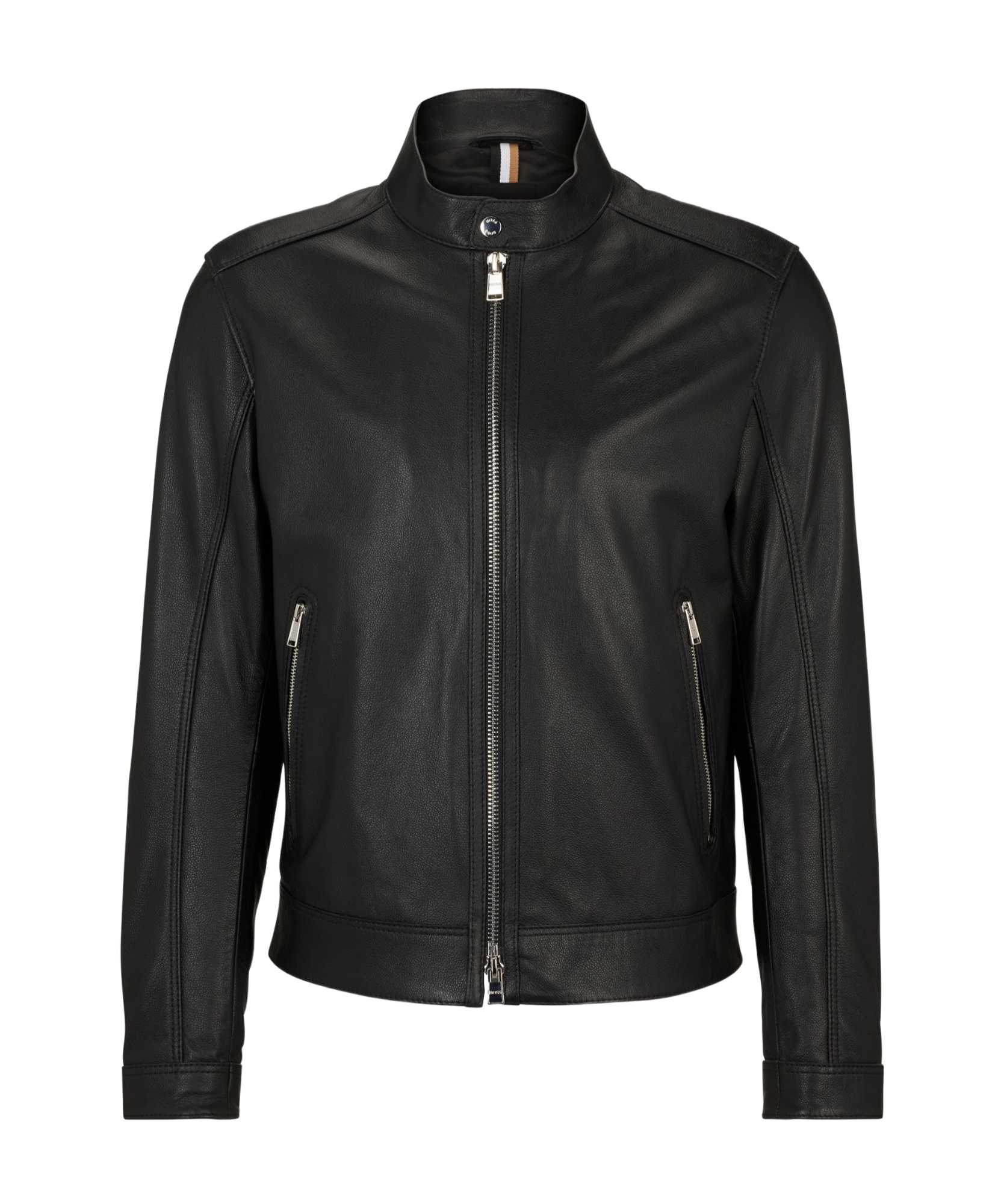 Hugo Boss Regular-fit Jacket In Grained Leather In Black