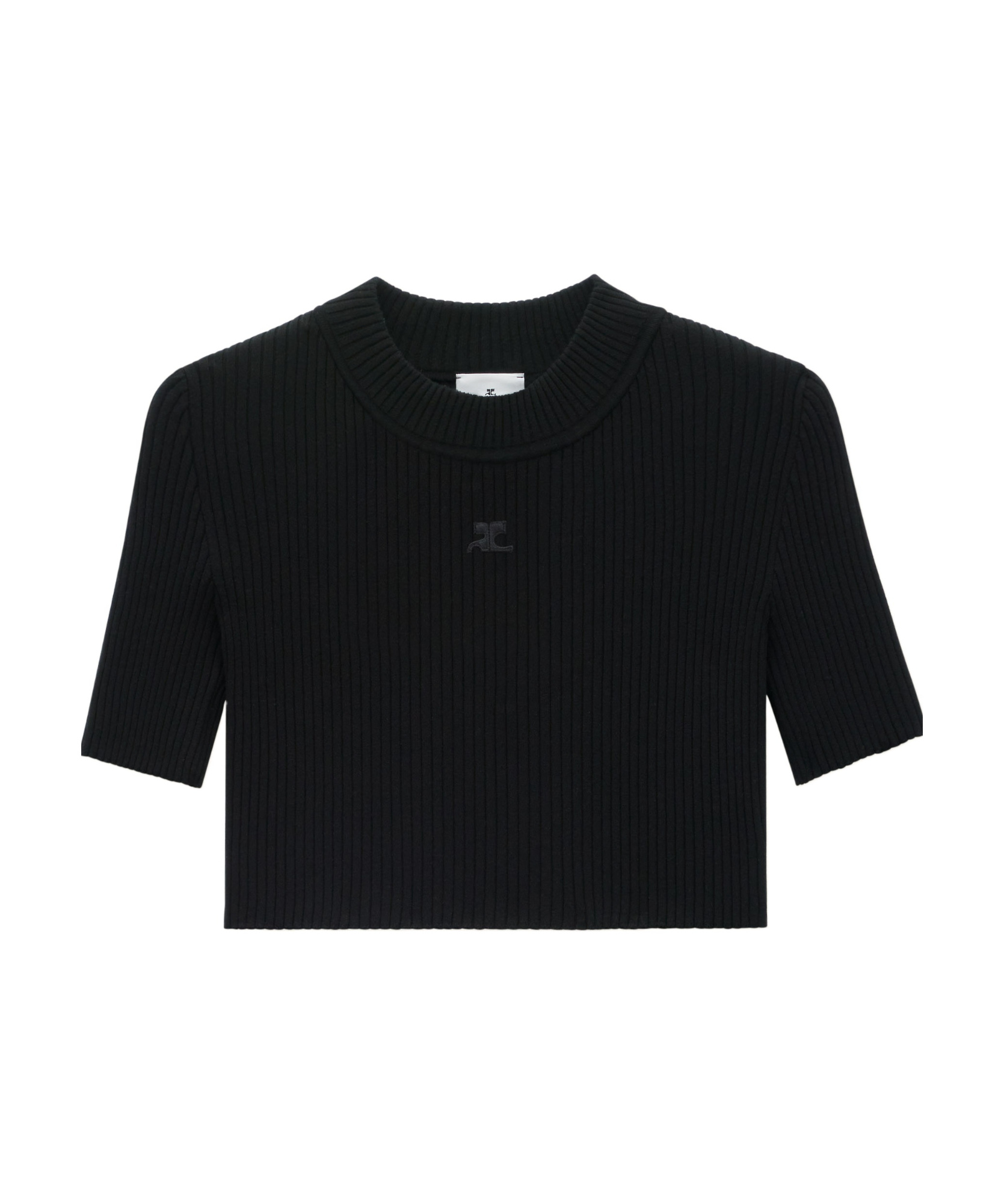 Courrèges Mockneck Rib Knit Cropped Top Women Black In Viscose In Black
