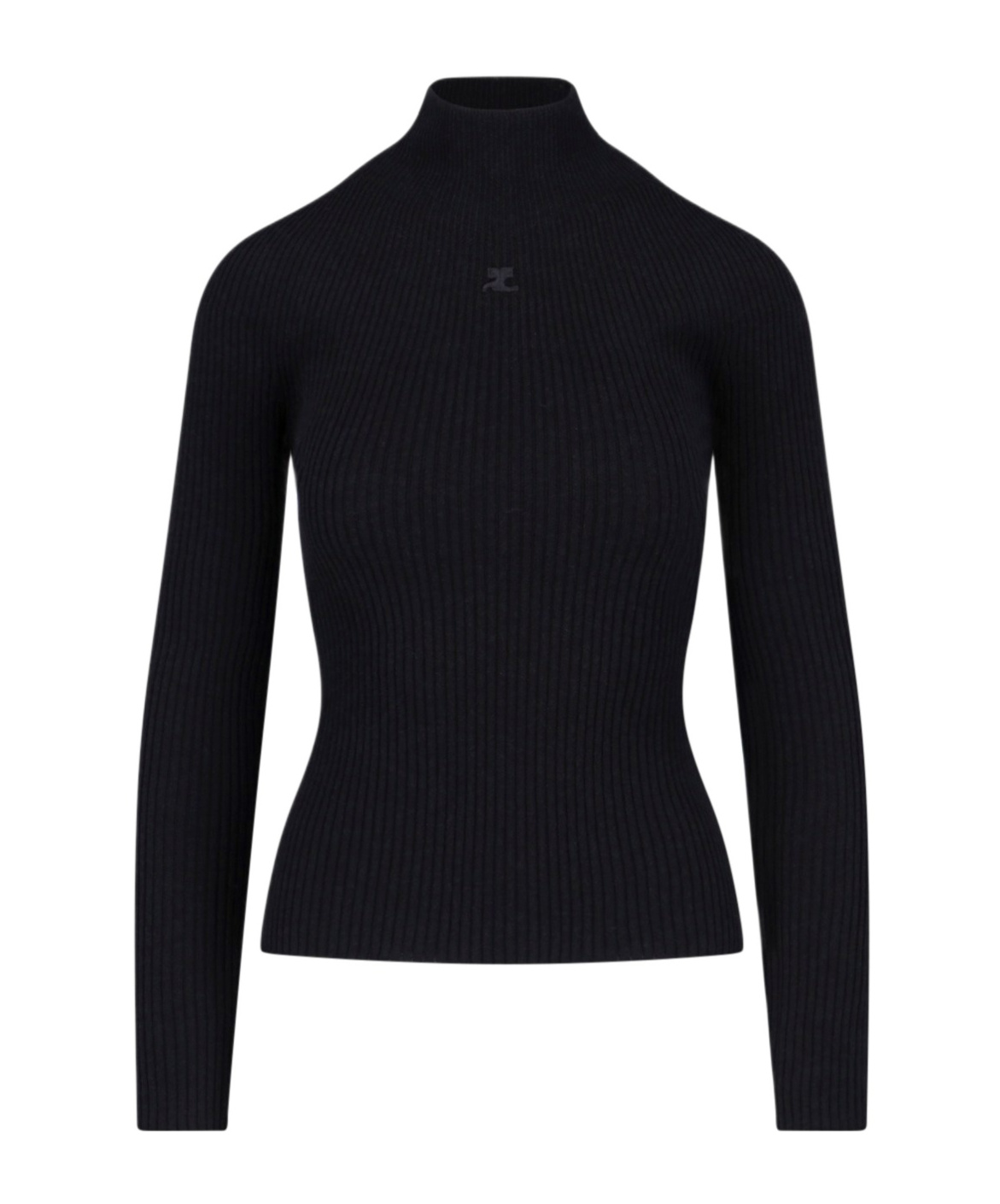 Courrèges High-neck Sweater In Black Cotton And Wool Blend In Black