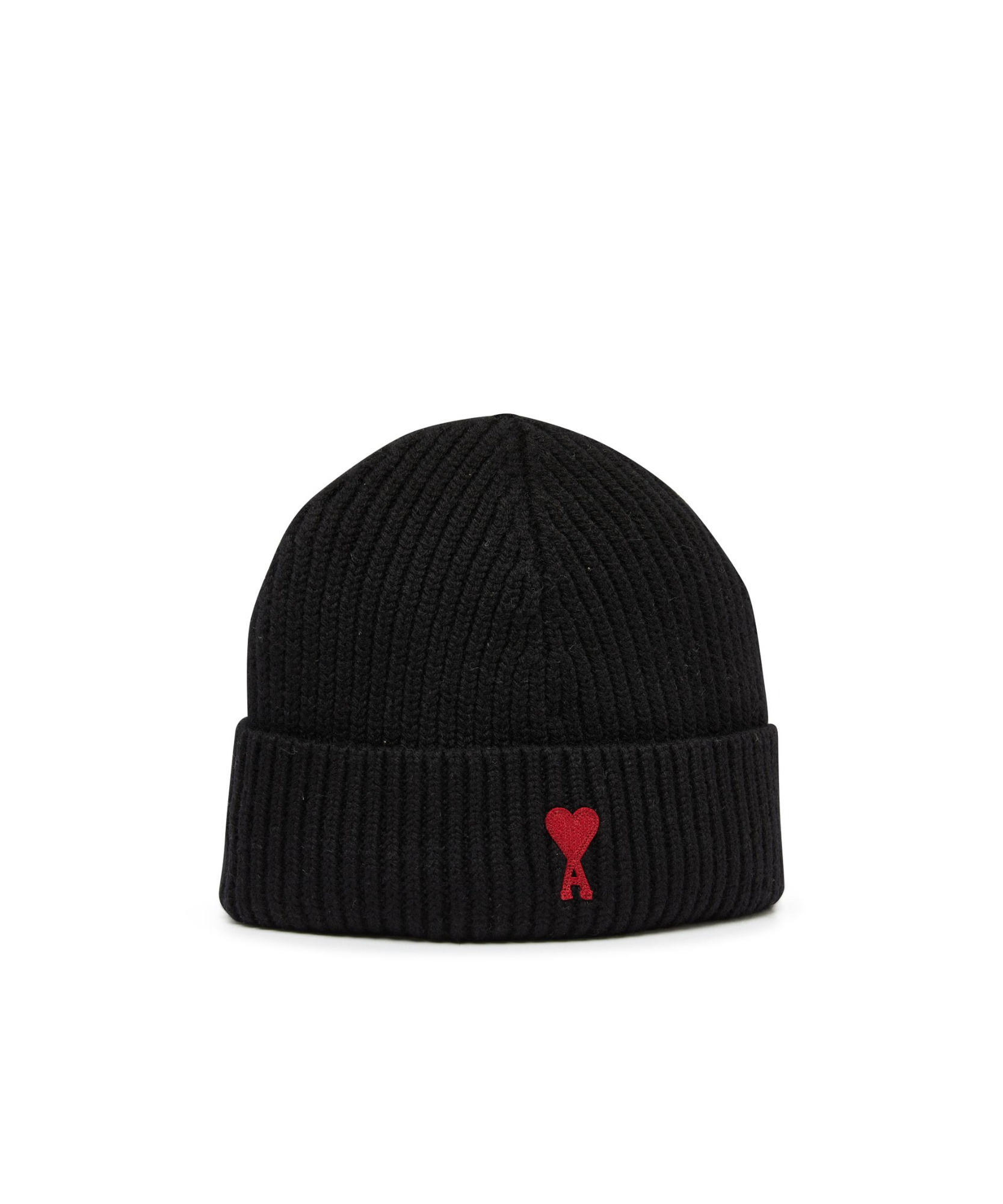 Ami Alexandre Mattiussi Ami Paris Ami De Coeur Logo Embroidered Ribbed-knitted Beanie In Black
