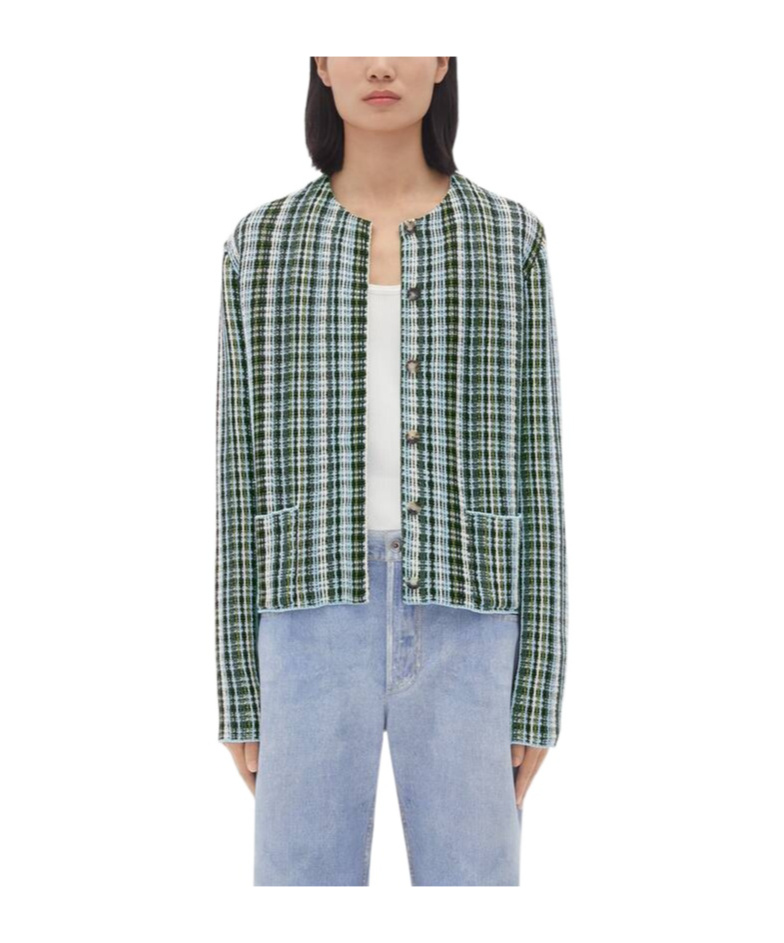 Bottega Veneta Plaid Long-sleeved Casual Jacket In Gray