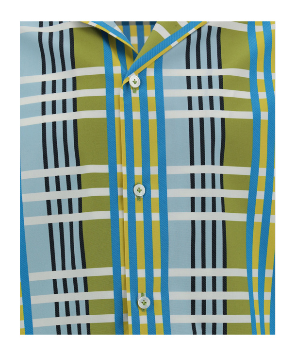 Lanvin Multicolor Check Pattern Cotton Camp Collar Shirt In Green