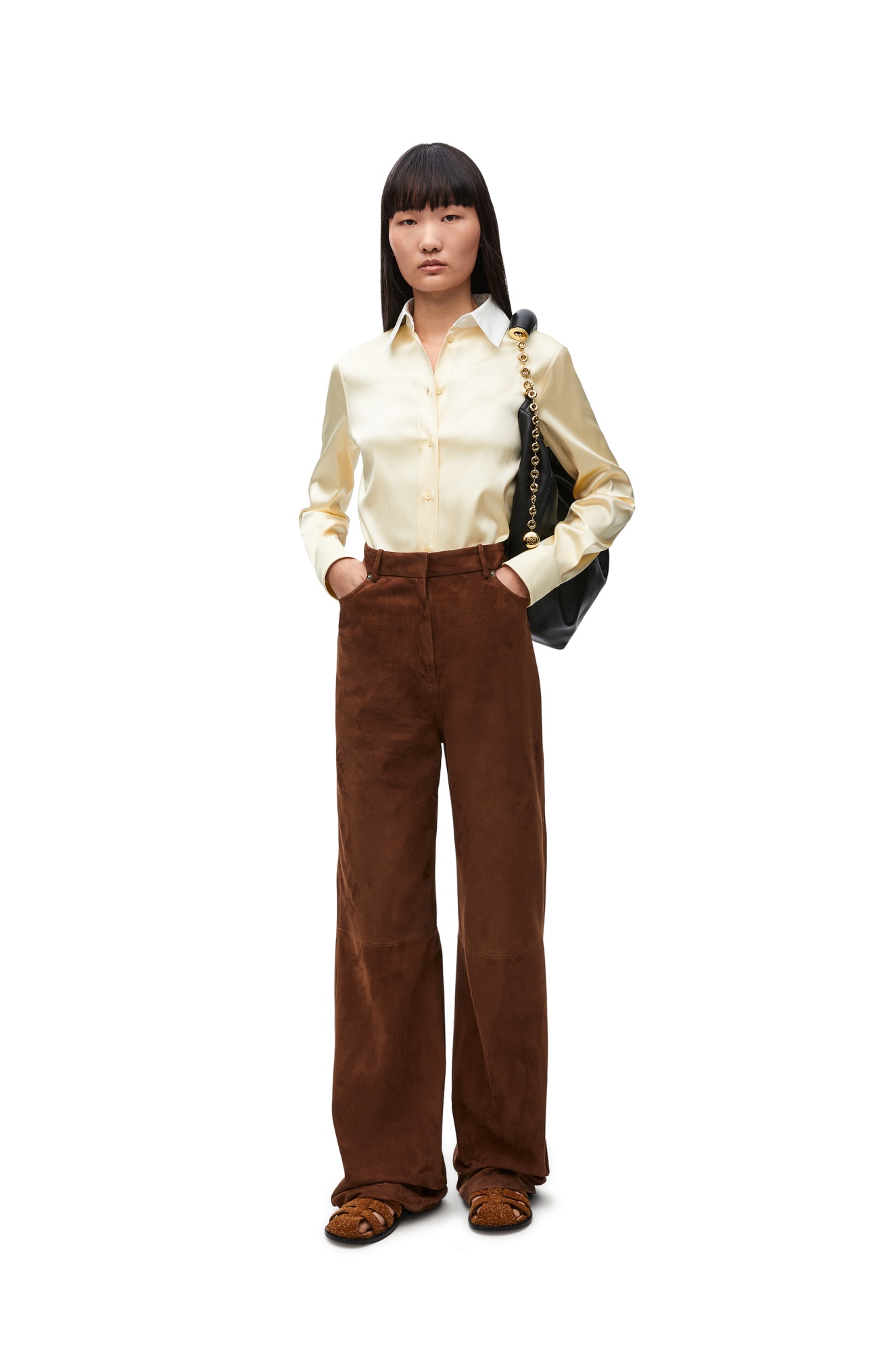 Loewe Long-sleeved Satin Shirt In Nude