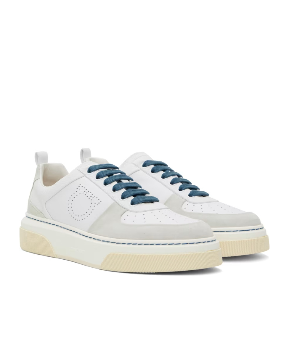 Ferragamo Perforated Logo Low Upper Board Shoes In White