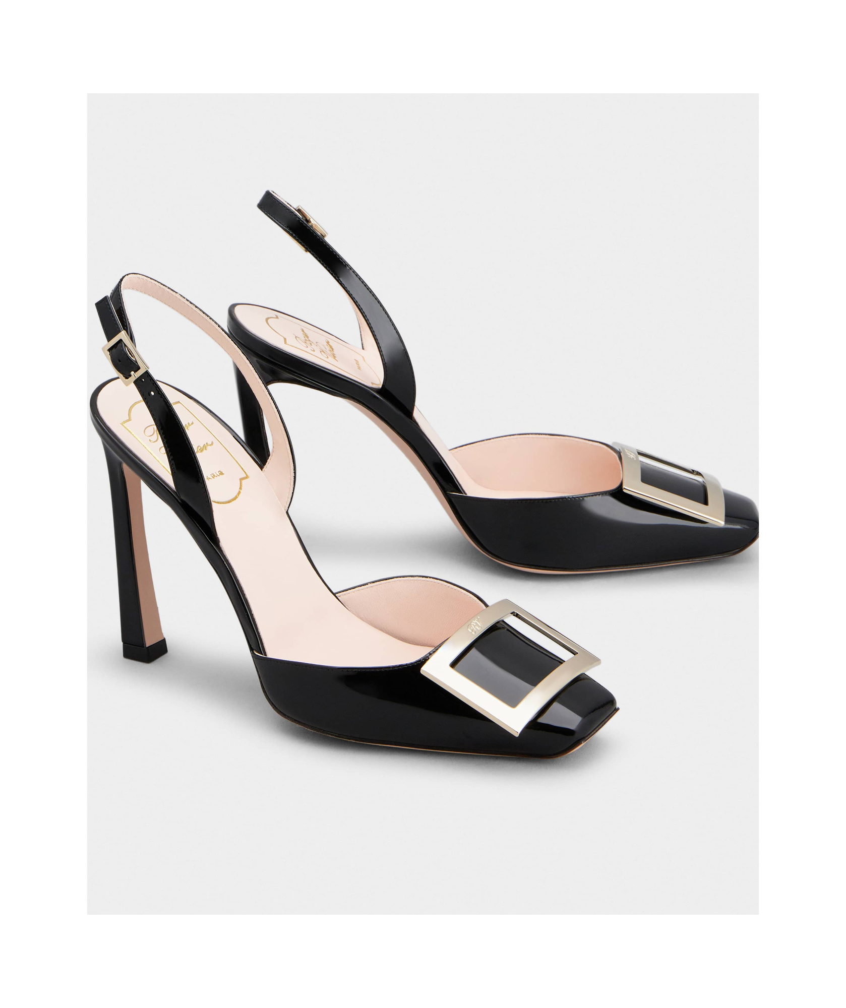 Roger Vivier Trompette Metal Buckle Slingback Pumps In Patent Leather In Black