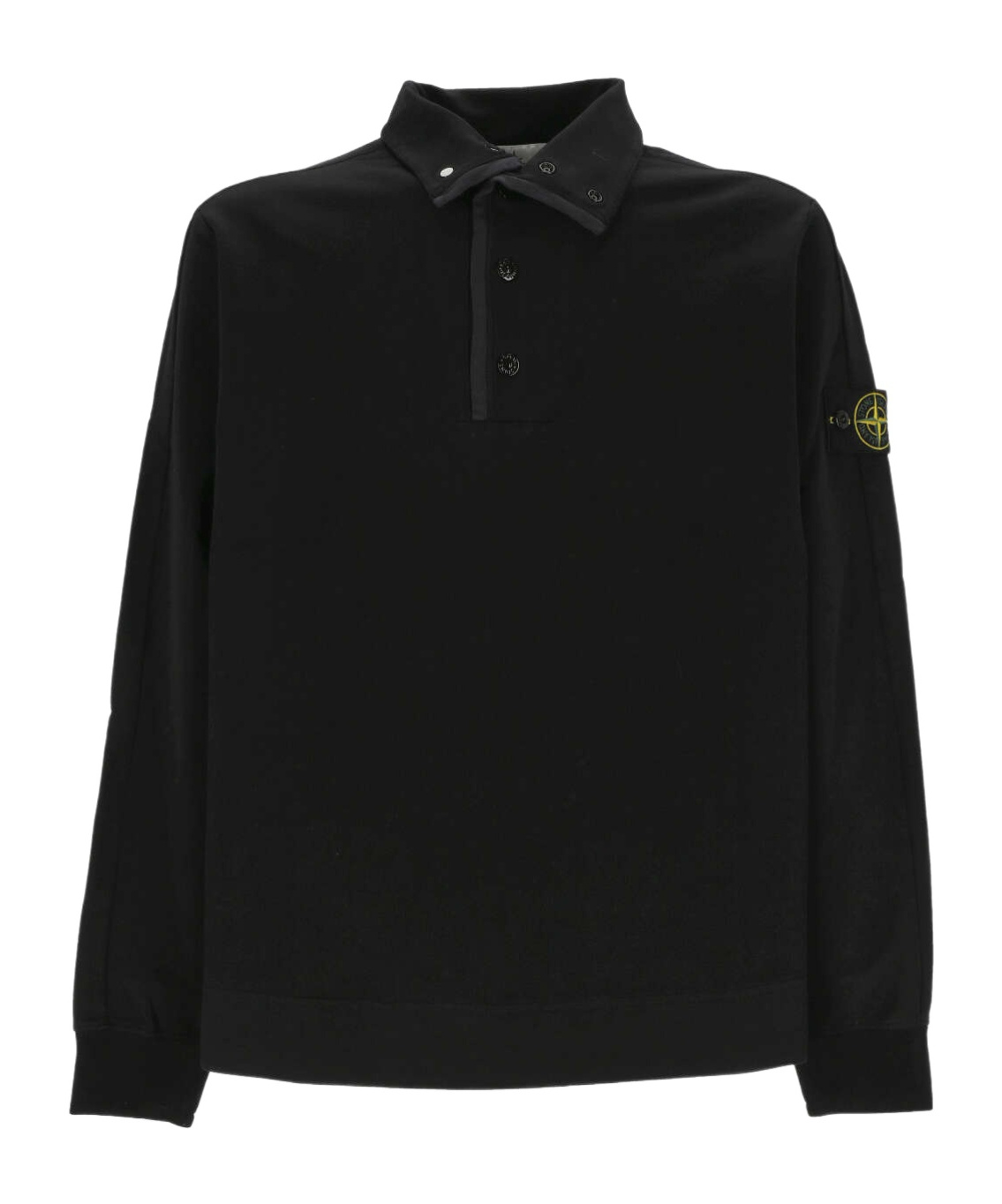 Stone Island Garment Dyed Cotton Fleece Polo Sweatshirt In Blue