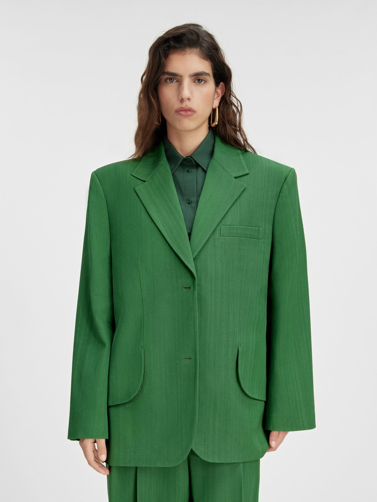 Jacquemus Titolo Striped Jacquard Single-breasted Oversized Blazer Jacket In Green