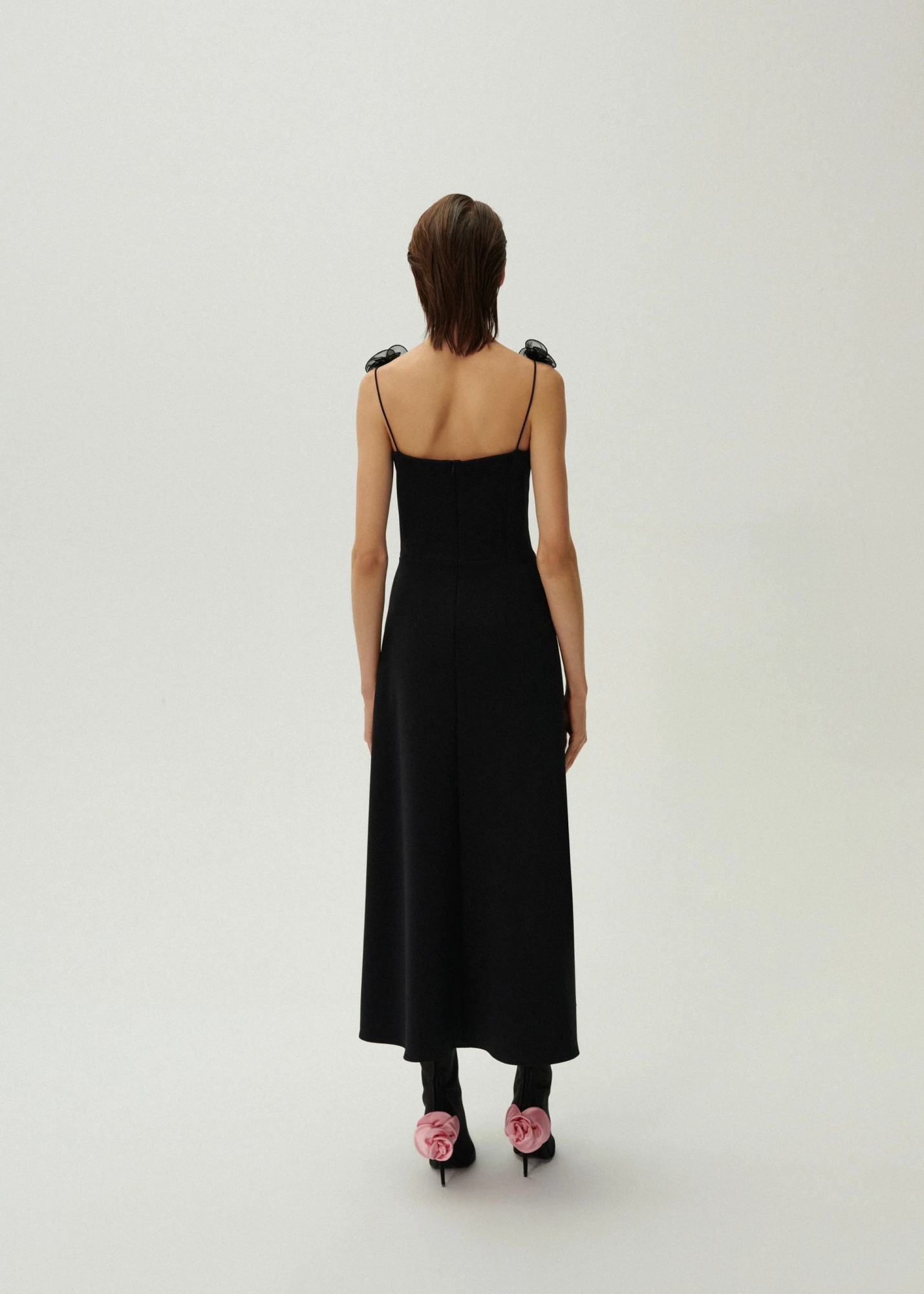 Magda Butrym Nylon Dress With Round Neckline And Floral Embellishments In Black