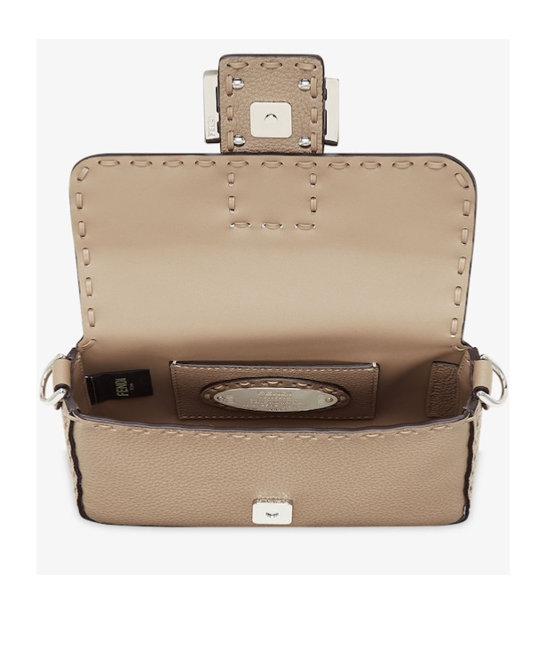 Shop Fendi Dove Gray Selleria Bag With 309 Hand-sewn Topstitches In Nude