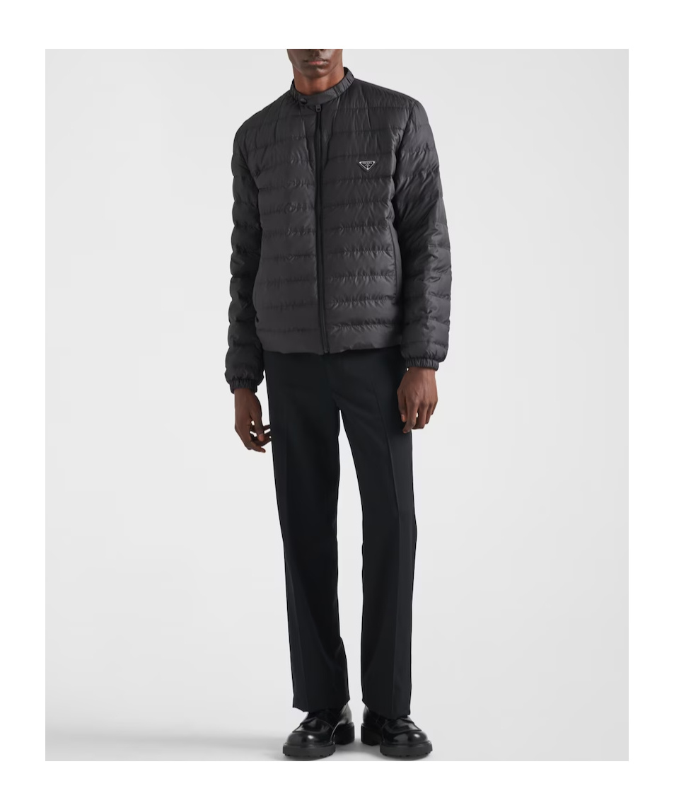 Prada Mens Black Triangle-logo Technical Shell-down Jacket In Black