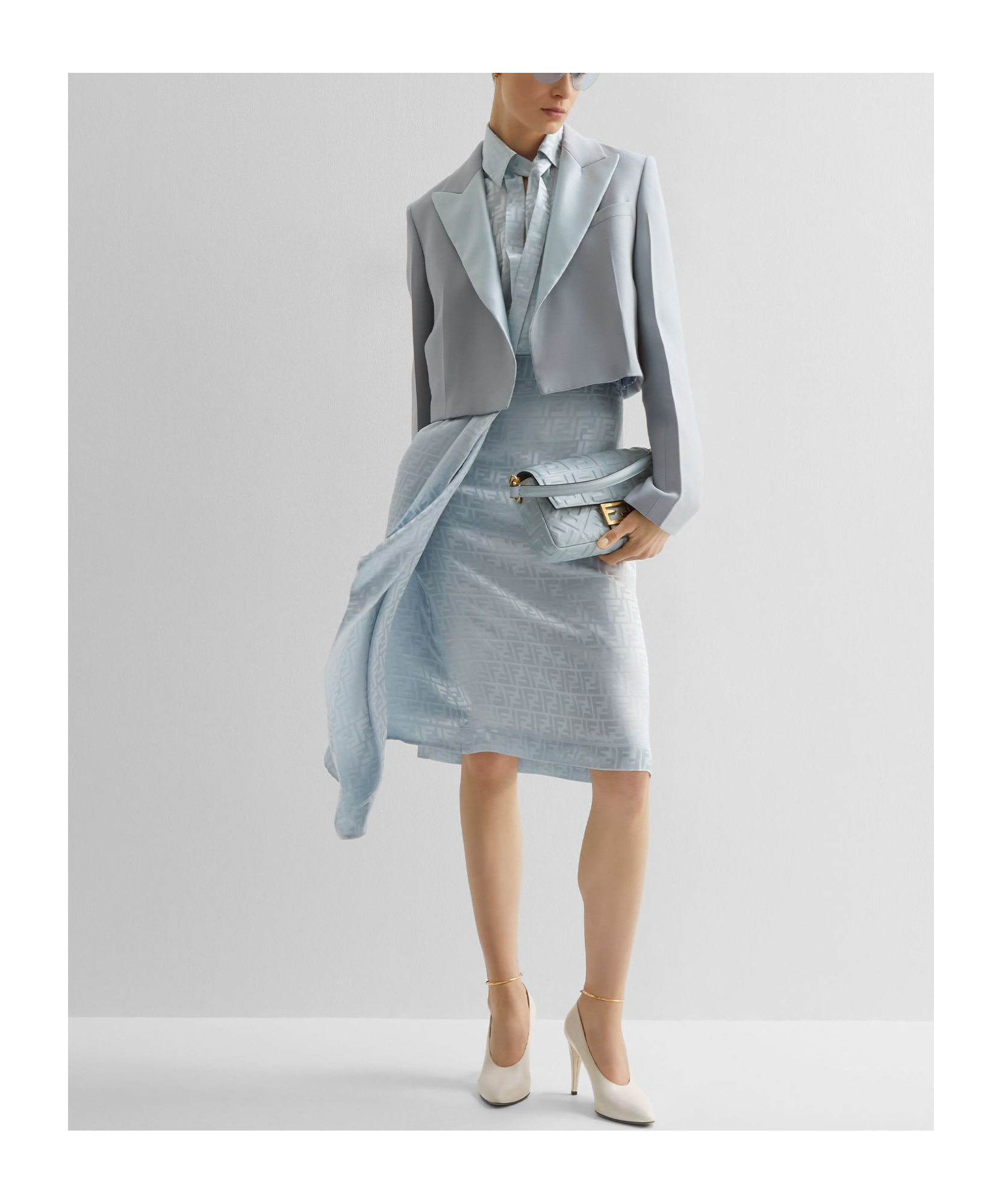 Fendi Cropped Single Breasted Blazer In White