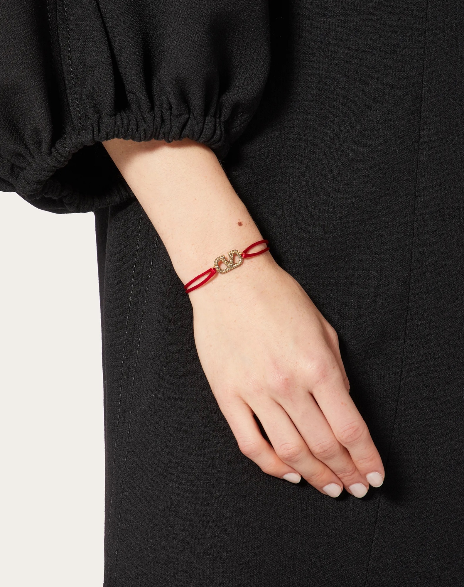Shop Valentino Vlogo Signature Bracelet In Cotton And Swarovski Crystals In Red