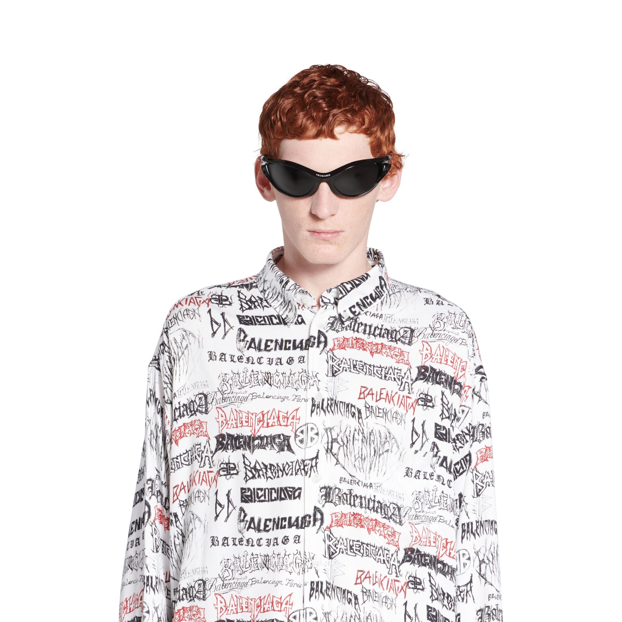 Balenciaga Graphic Print Long Sleeves Cuffed Shirt In White