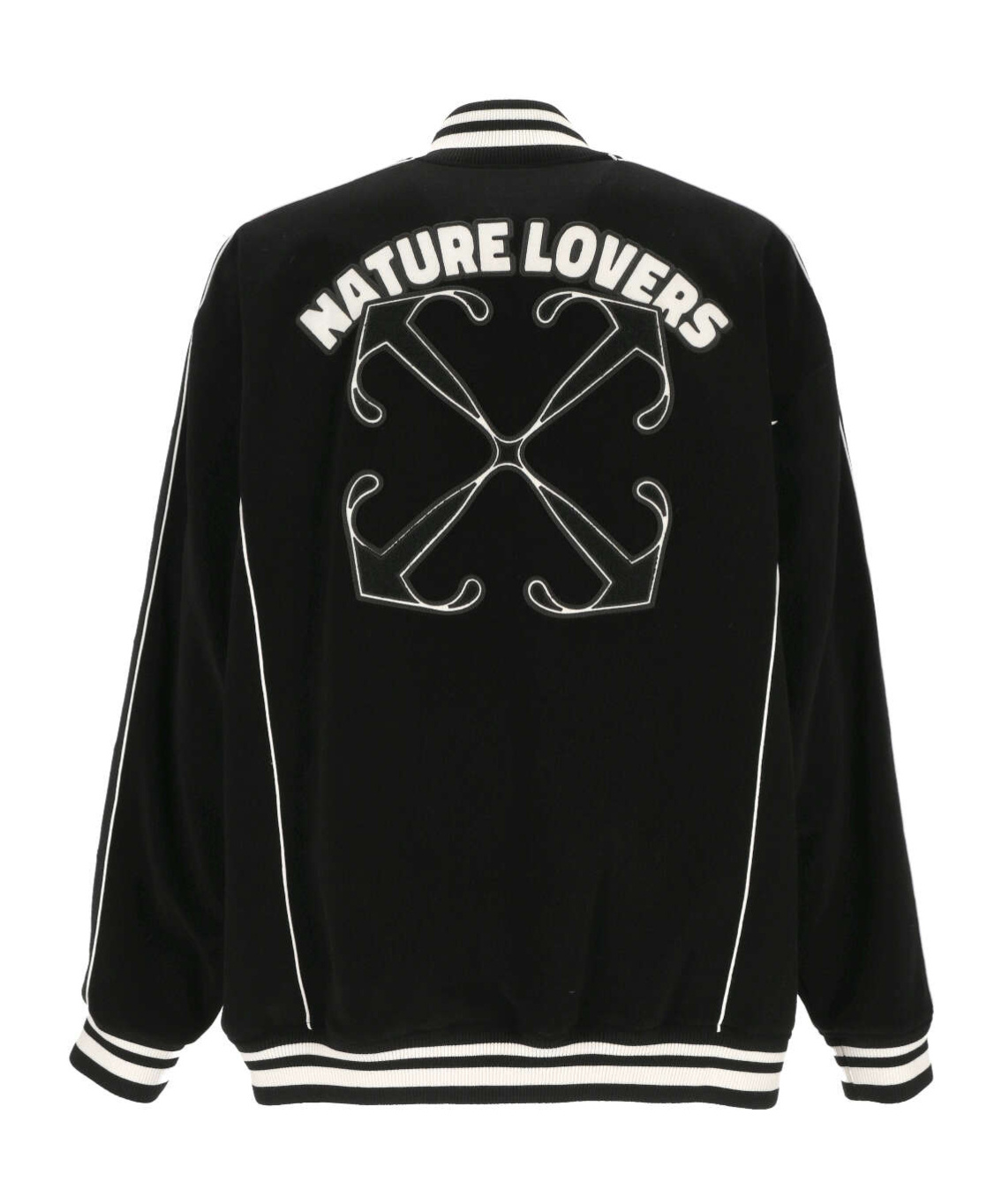 Off-white Nylon Varsity Jacket With Frontal Logo Patch In Black