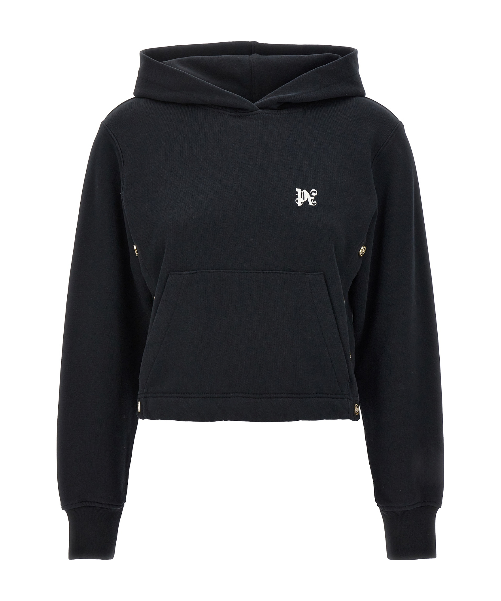 Palm Angels Pa Button Detailed Hoodie In Black