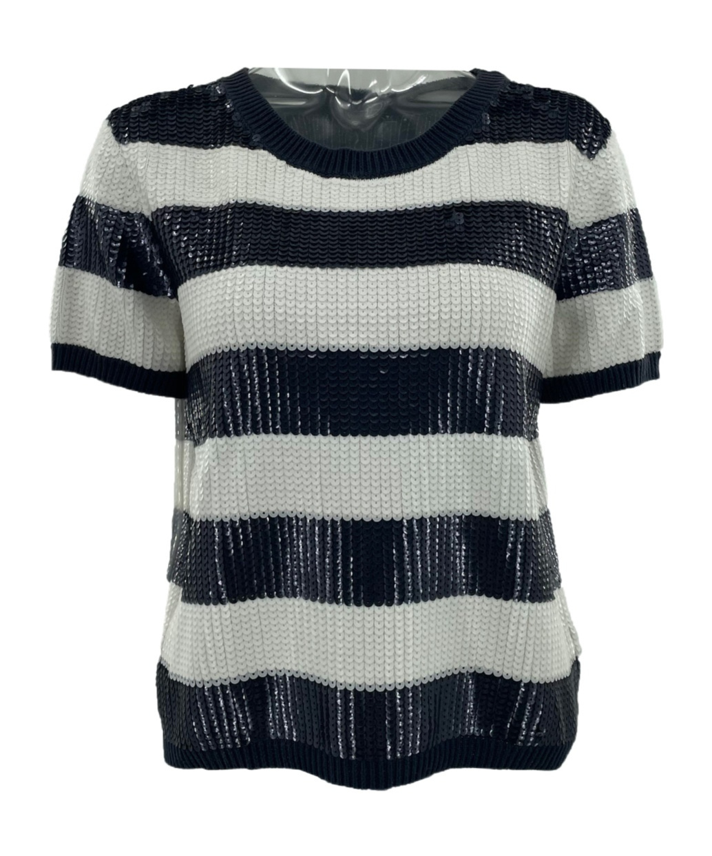 Shop Armani Jeans Striped Short-sleeved Sweater In Black