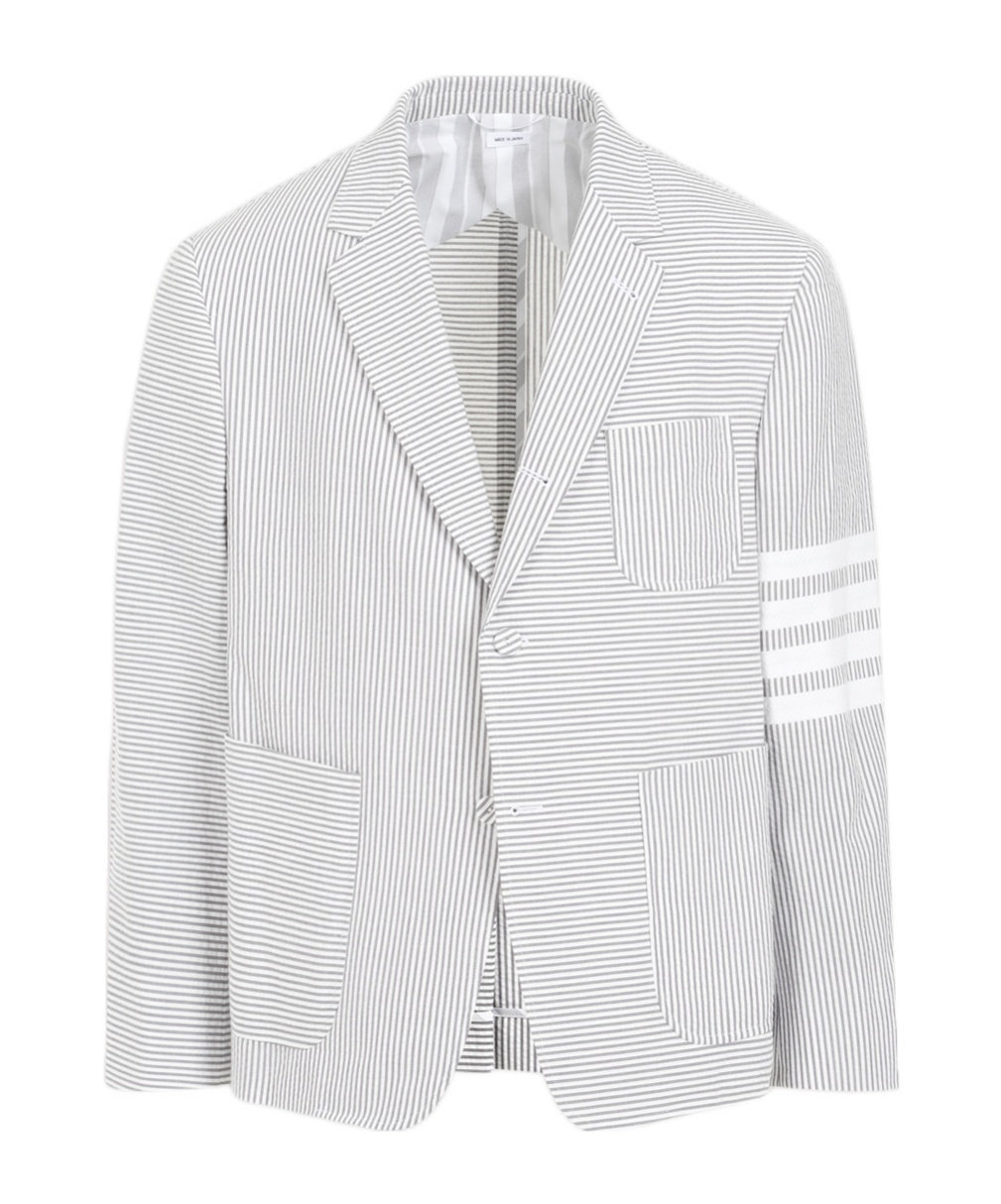 Thom Browne 4-bar Single-breasted Seersucker Blazer In White