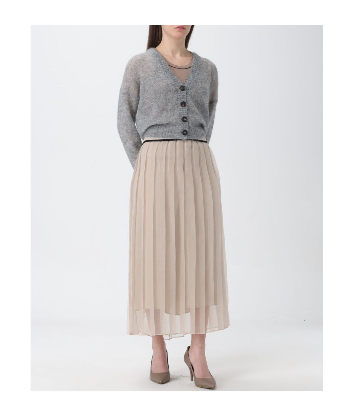 Brunello Cucinelli High-waisted Silk Skirt In Nude