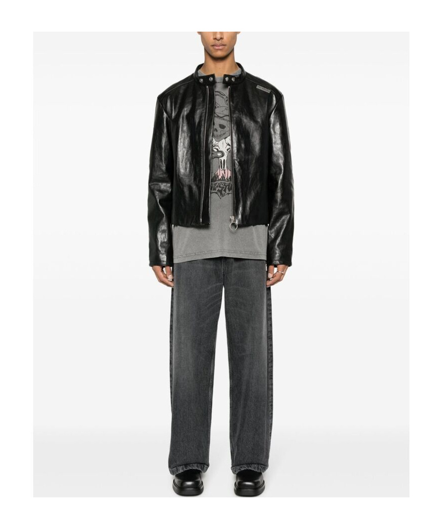 Shop Acne Studios Long-sleeved Leather Jacket In Black