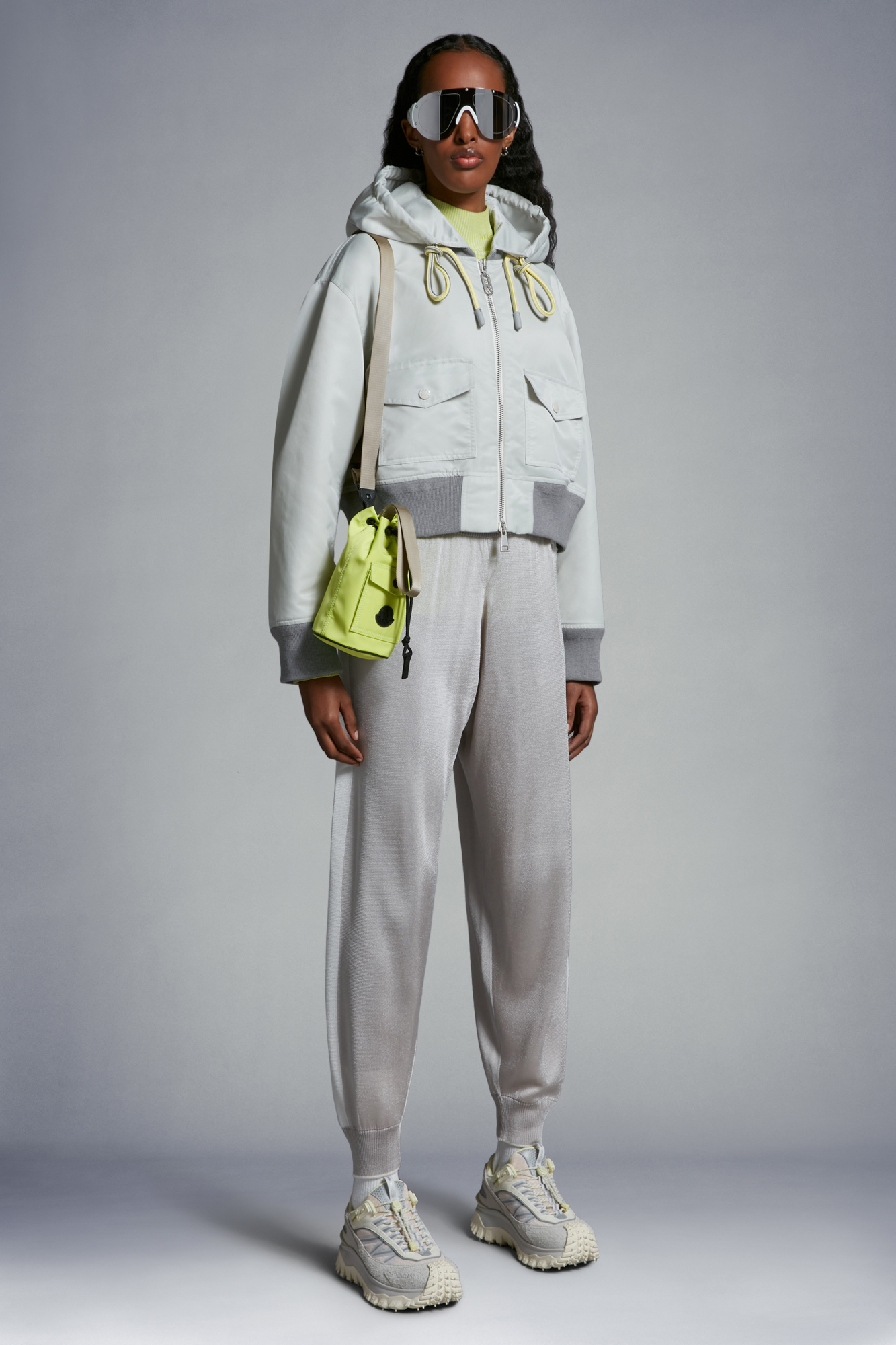 Moncler Briseo Satin Bomber Jacket In Gray