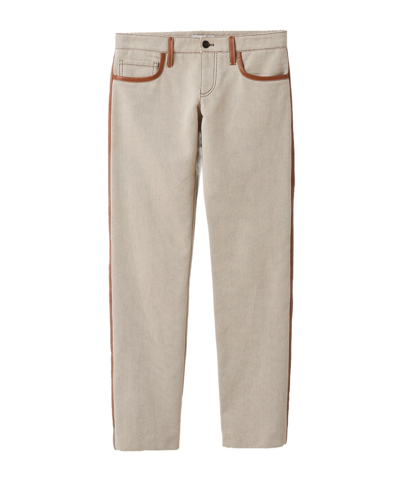 Miu Miu Leather-trim Canvas Trousers In Nude