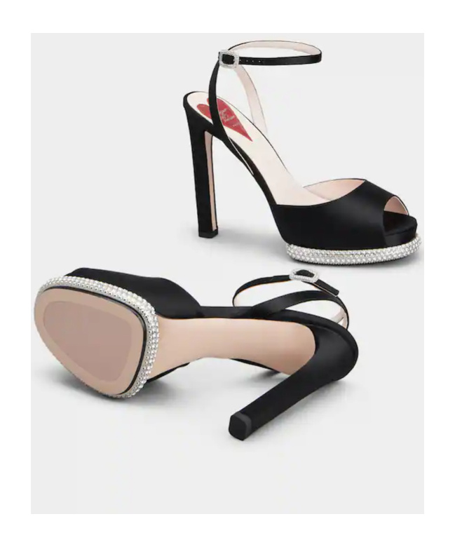 Shop Roger Vivier Viv' Choc Strass Platform Sandals In Satin In Black