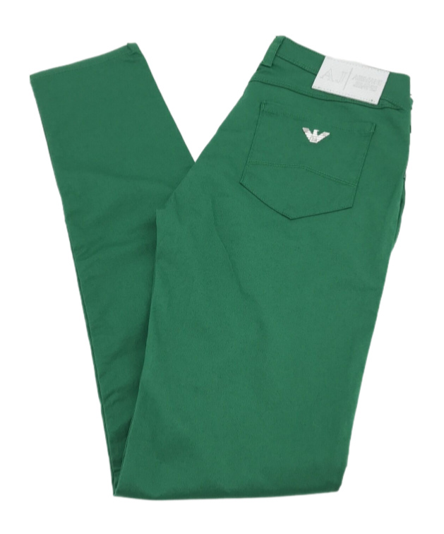 Armani Jeans Logo Zipper Denim Trousers In Green