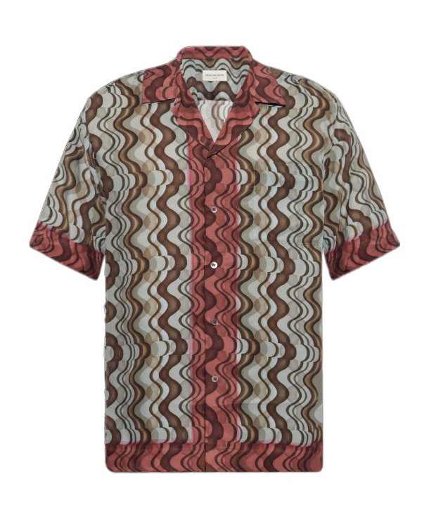 Dries Van Noten Geometric Patterned Carltone Chiffon Shirt In Gray