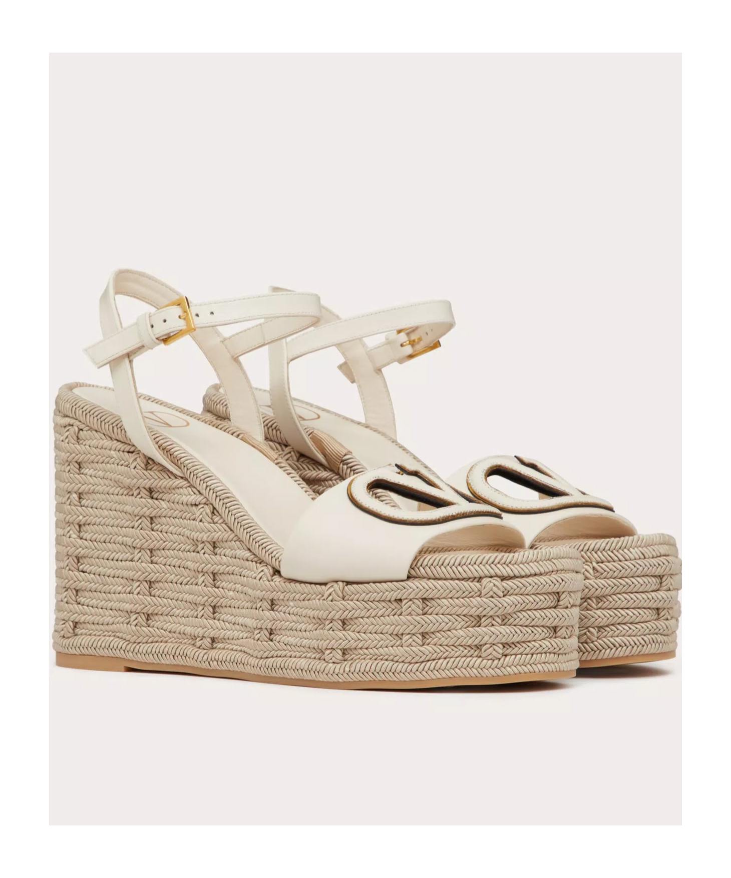 Valentino Off-white Vlogo Cutout Heeled Sandals In Nude