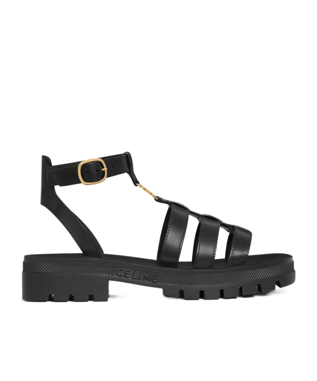 Celine Logo Buckle Platform Sandals In Black