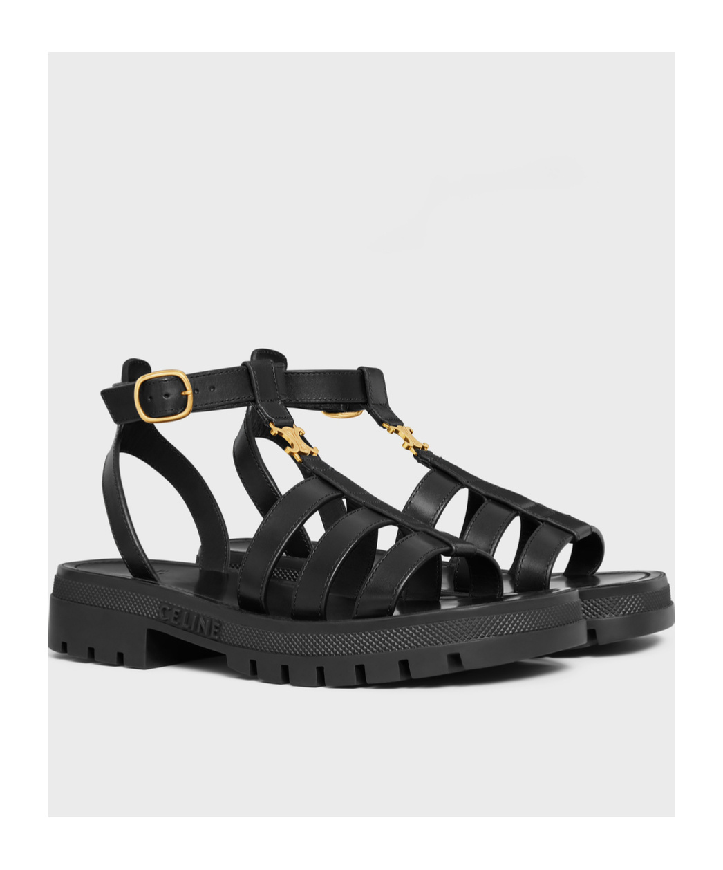 Celine Logo Buckle Platform Sandals In Black