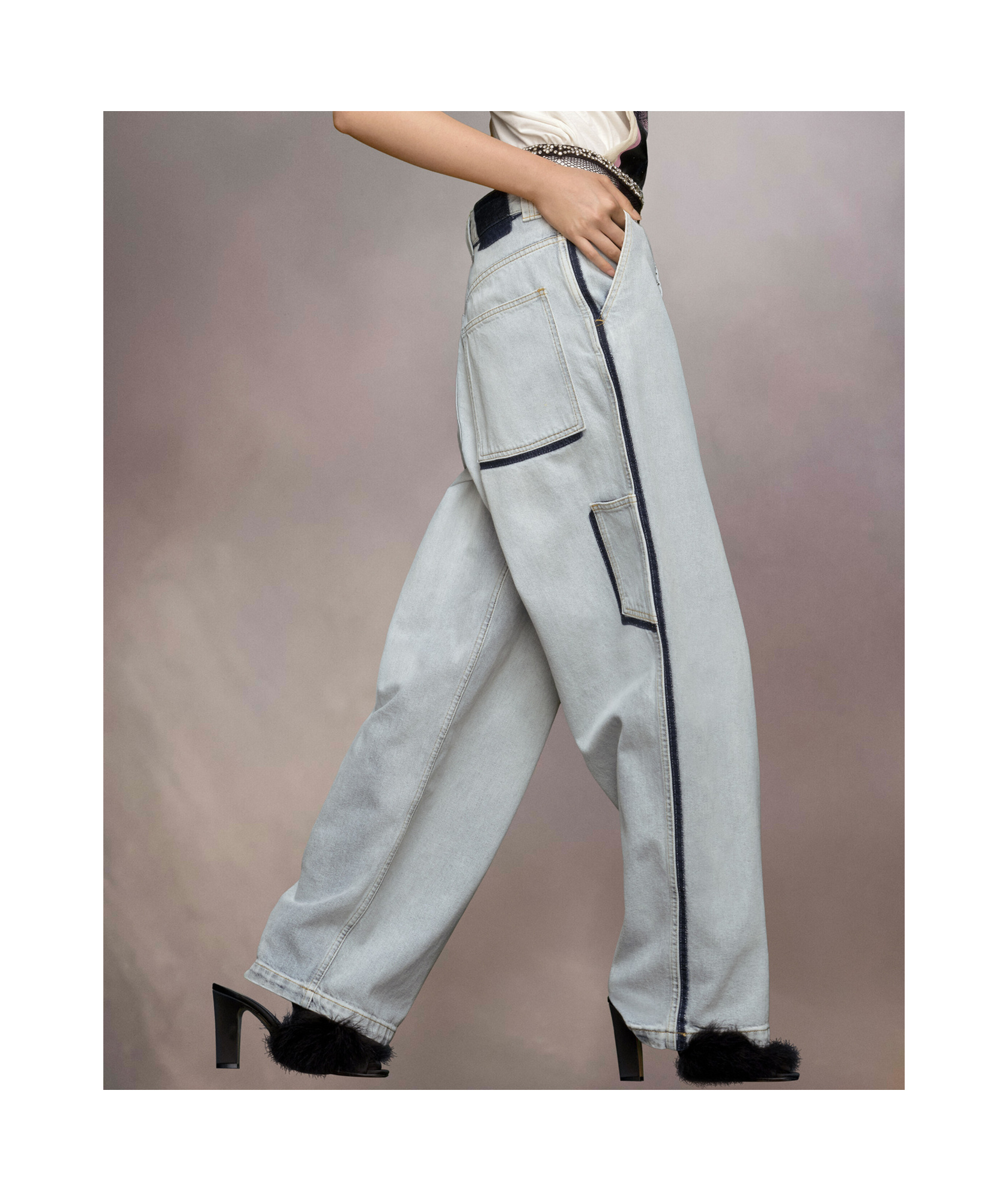 Maison Margiela Contrasting-trim Mid-rise Wide-leg Jeans In Blue
