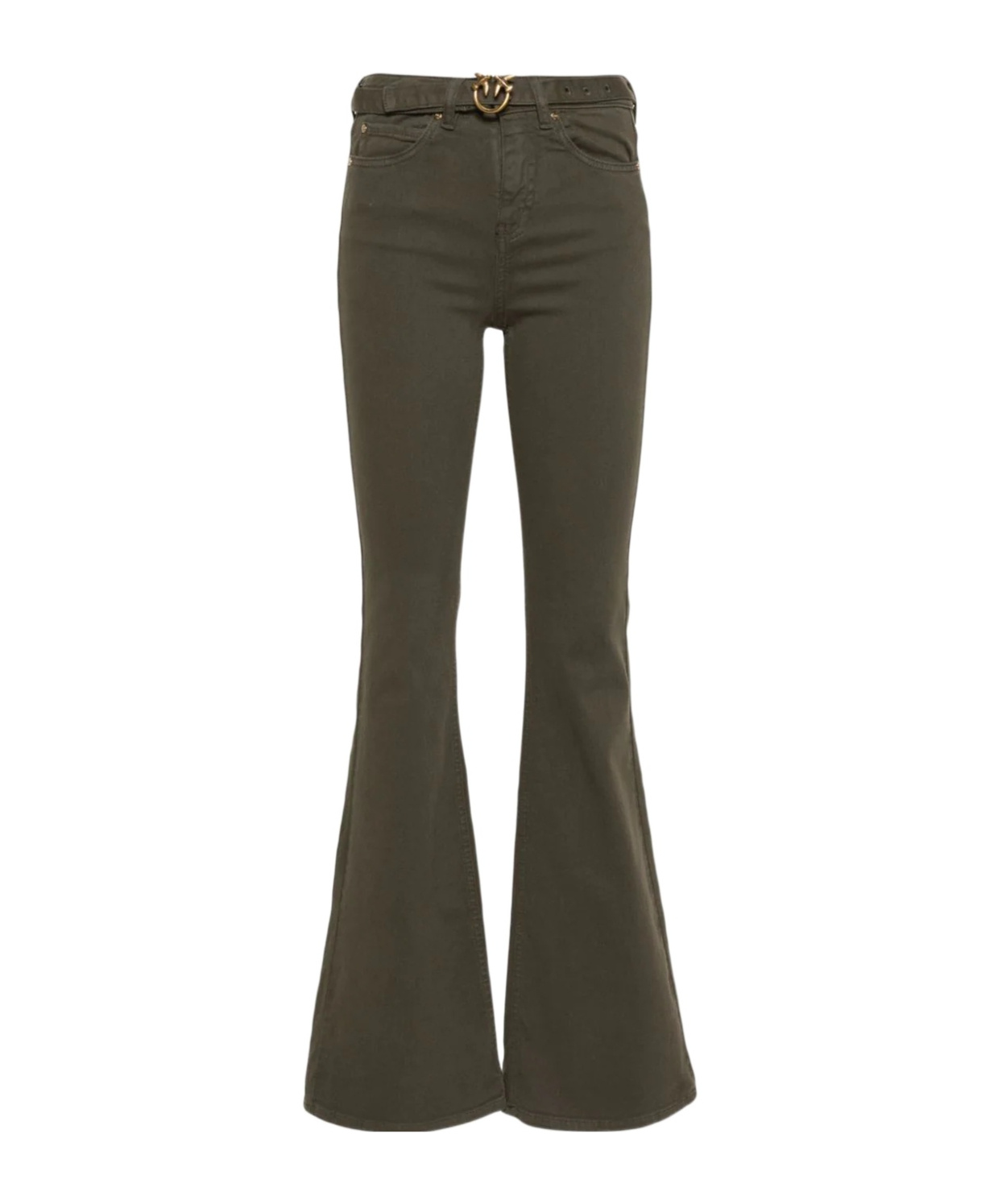 Pinko Love Bird Buckle Wide-leg Jeans In Green