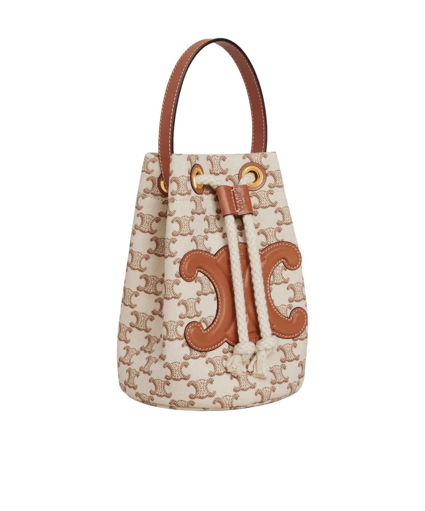 Celine Logo Drawstring Handbag In Nude