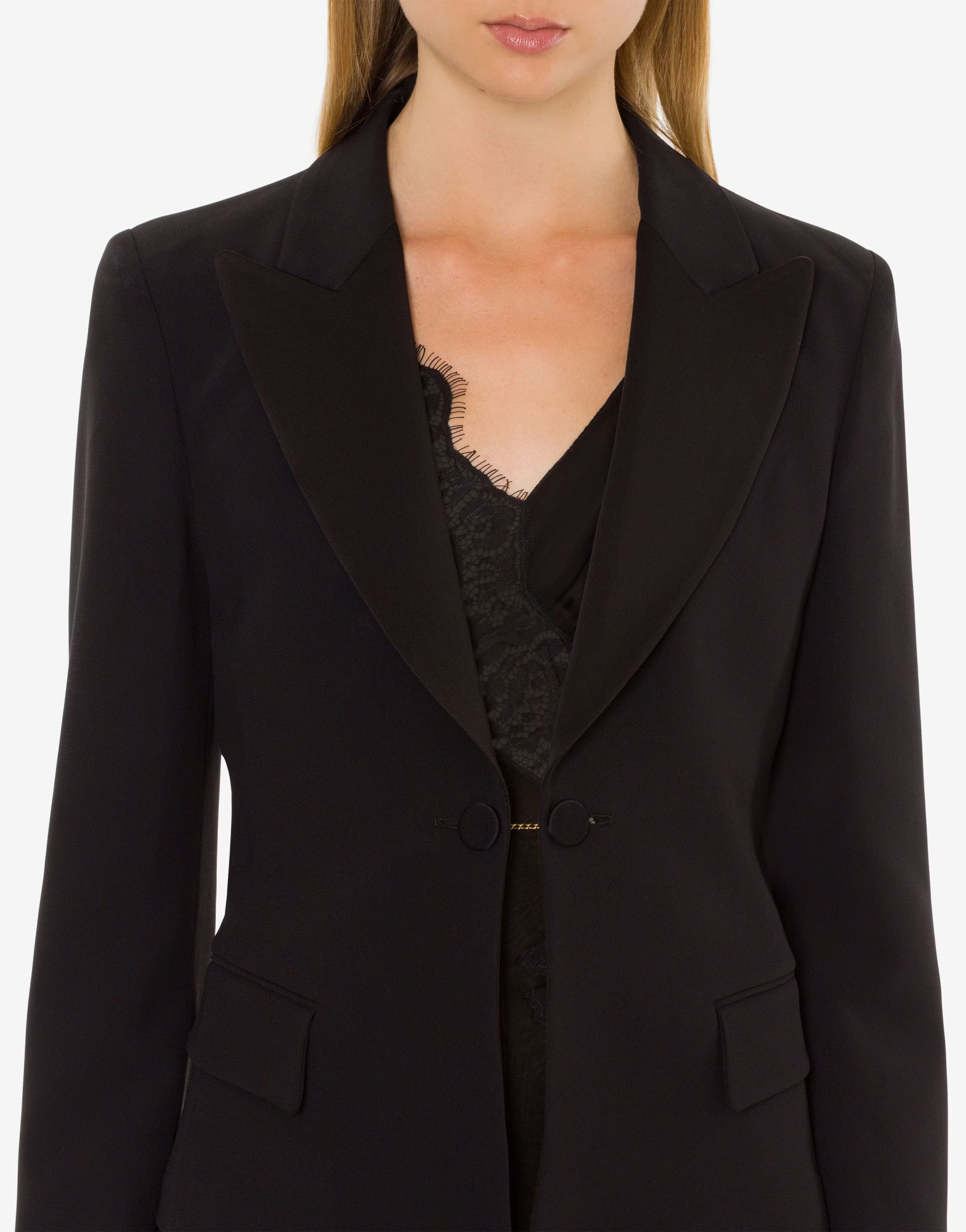 Alberta Ferretti Satin Tuxedo Suit Jacket In Black