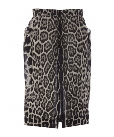 Saint Laurent Leopard-print Silk Skirt In Black