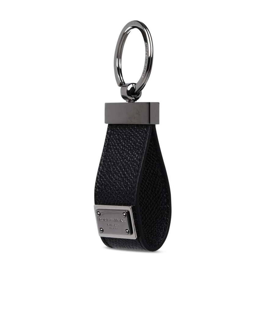 Dolce & Gabbana Calfskin Key Chain With Logo Tag In Black