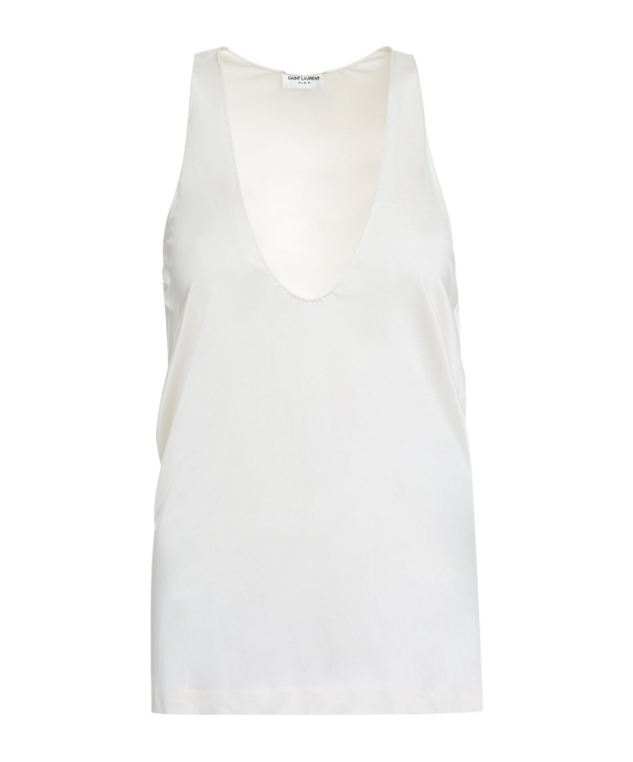 Saint Laurent Silk Crepe Satin Top In White