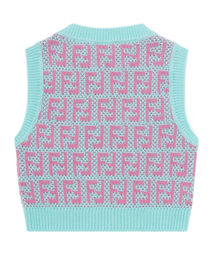 Fendi Light Blue Vest Sweater For Girl With Ff In Blue
