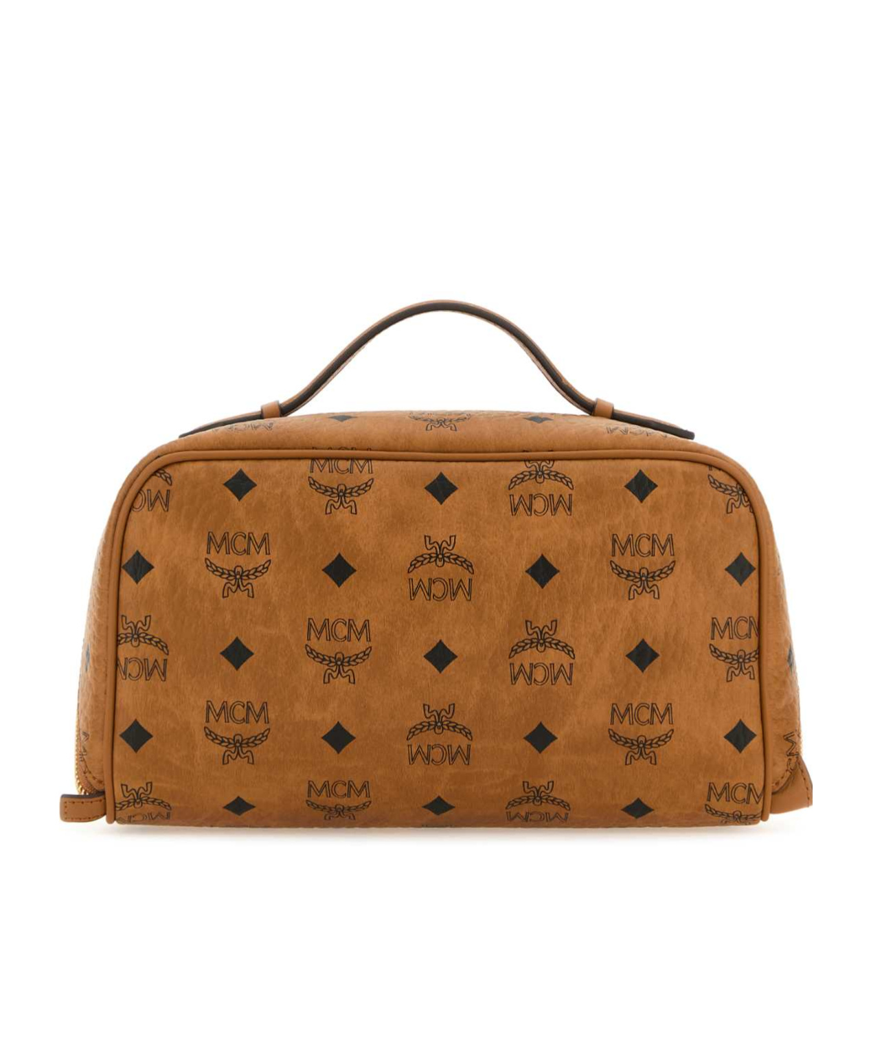Mcm Ottomar Logo Printed Medium Wash Bag In Brown